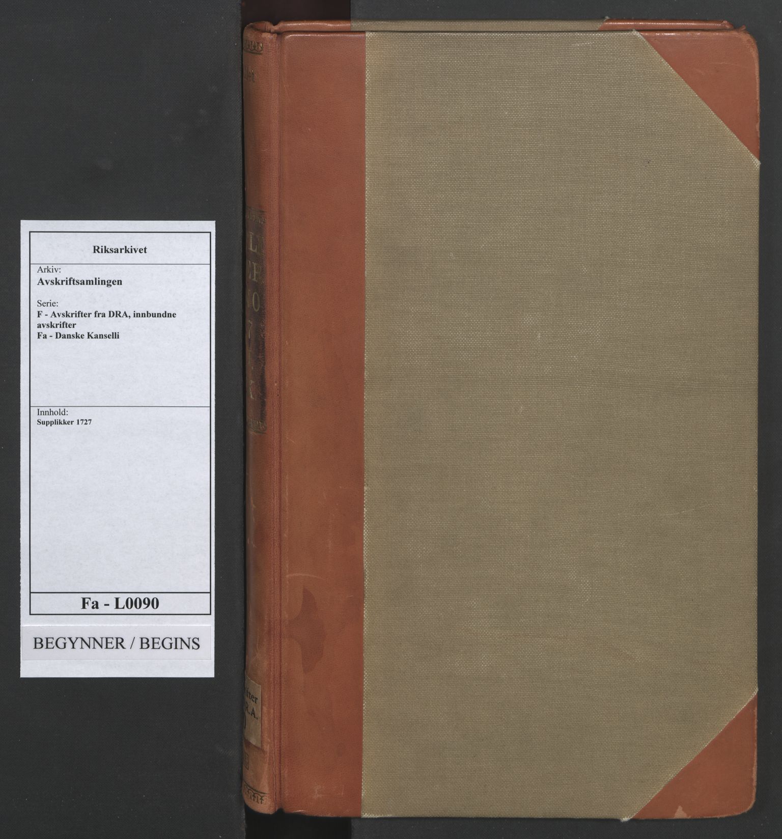Avskriftsamlingen, RA/EA-4022/F/Fa/L0090: Supplikker, 1727, p. 1