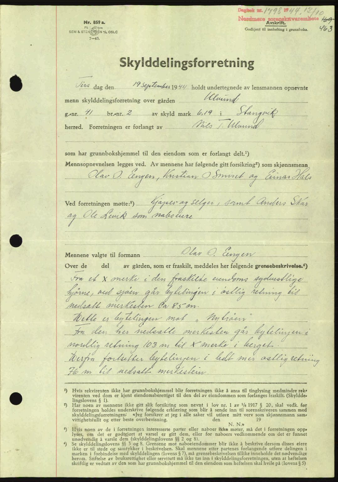 Nordmøre sorenskriveri, AV/SAT-A-4132/1/2/2Ca: Mortgage book no. A98, 1944-1944, Diary no: : 1798/1944