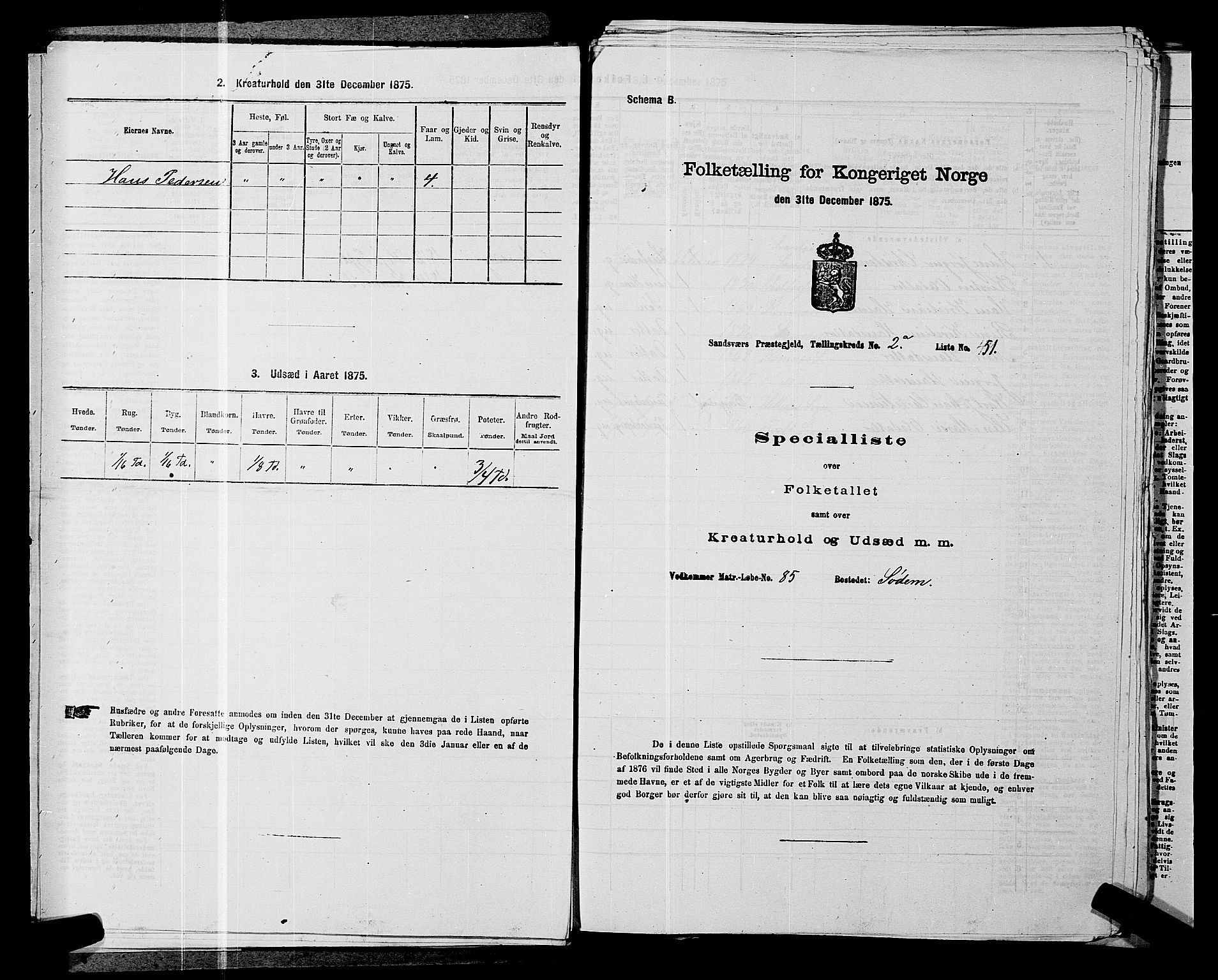 SAKO, 1875 census for 0629P Sandsvær, 1875, p. 477