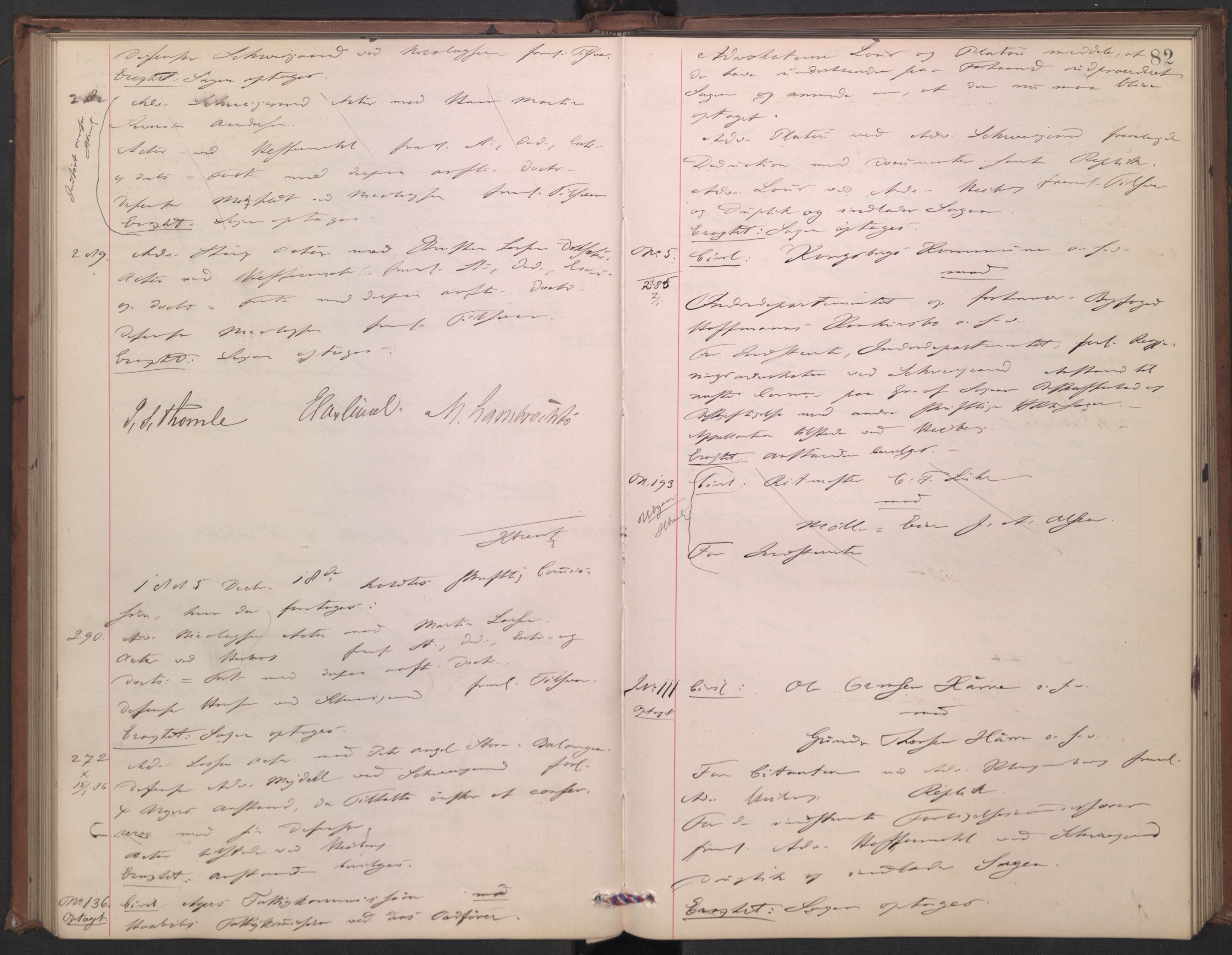 Høyesterett, AV/RA-S-1002/E/Ef/L0015: Protokoll over saker som gikk til skriftlig behandling, 1884-1888, p. 81b-82a