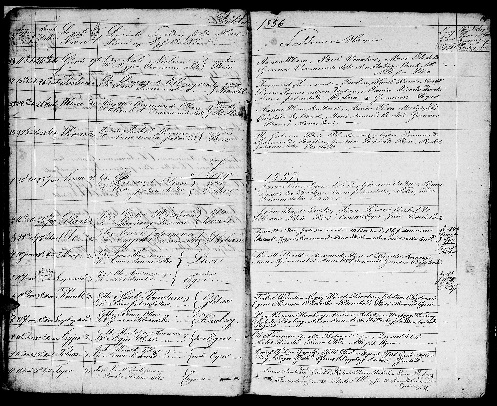 Hægebostad sokneprestkontor, SAK/1111-0024/F/Fb/Fbb/L0002: Parish register (copy) no. B 2, 1851-1886, p. 14