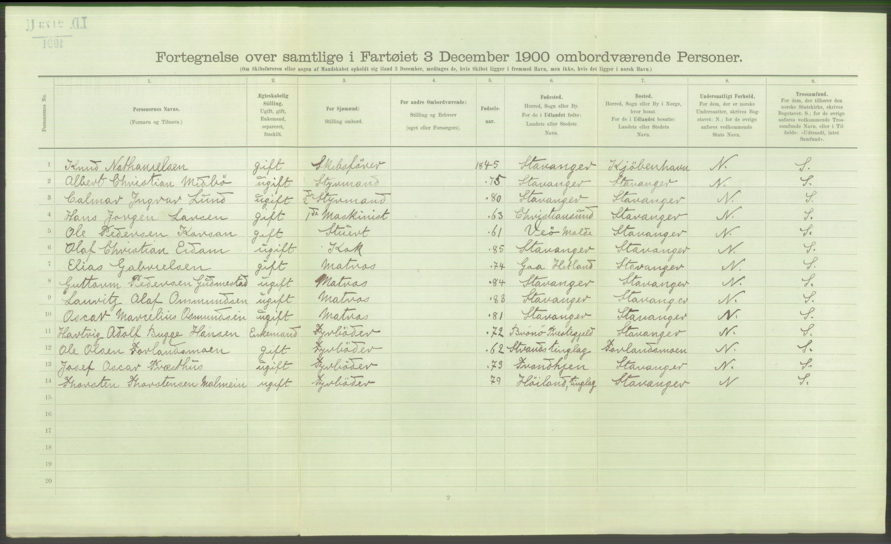 RA, 1900 Census - ship lists from ships in Norwegian harbours, harbours abroad and at sea, 1900, p. 5628