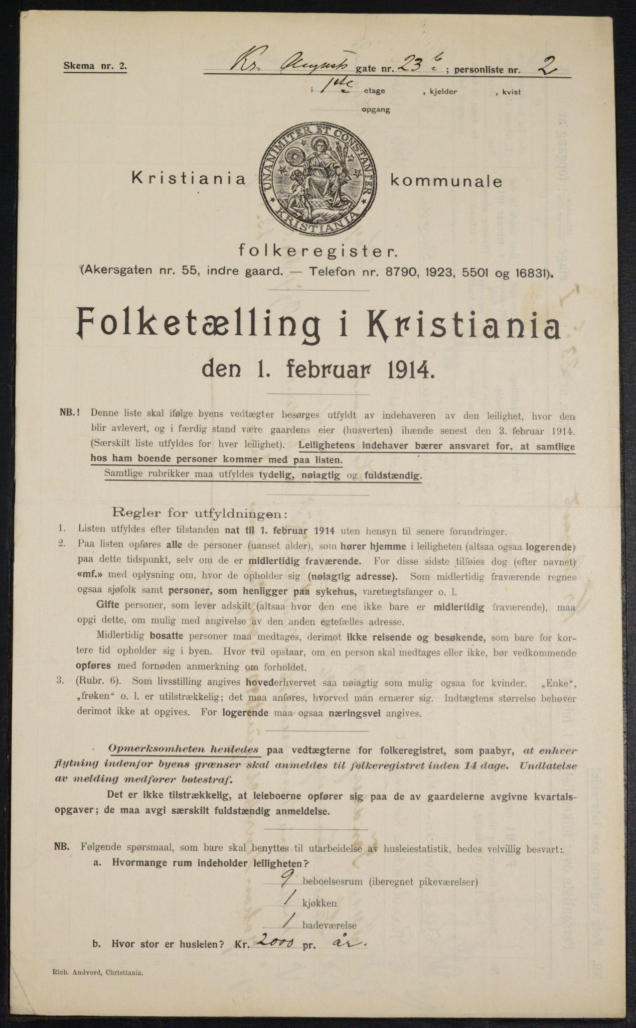 OBA, Municipal Census 1914 for Kristiania, 1914, p. 54052