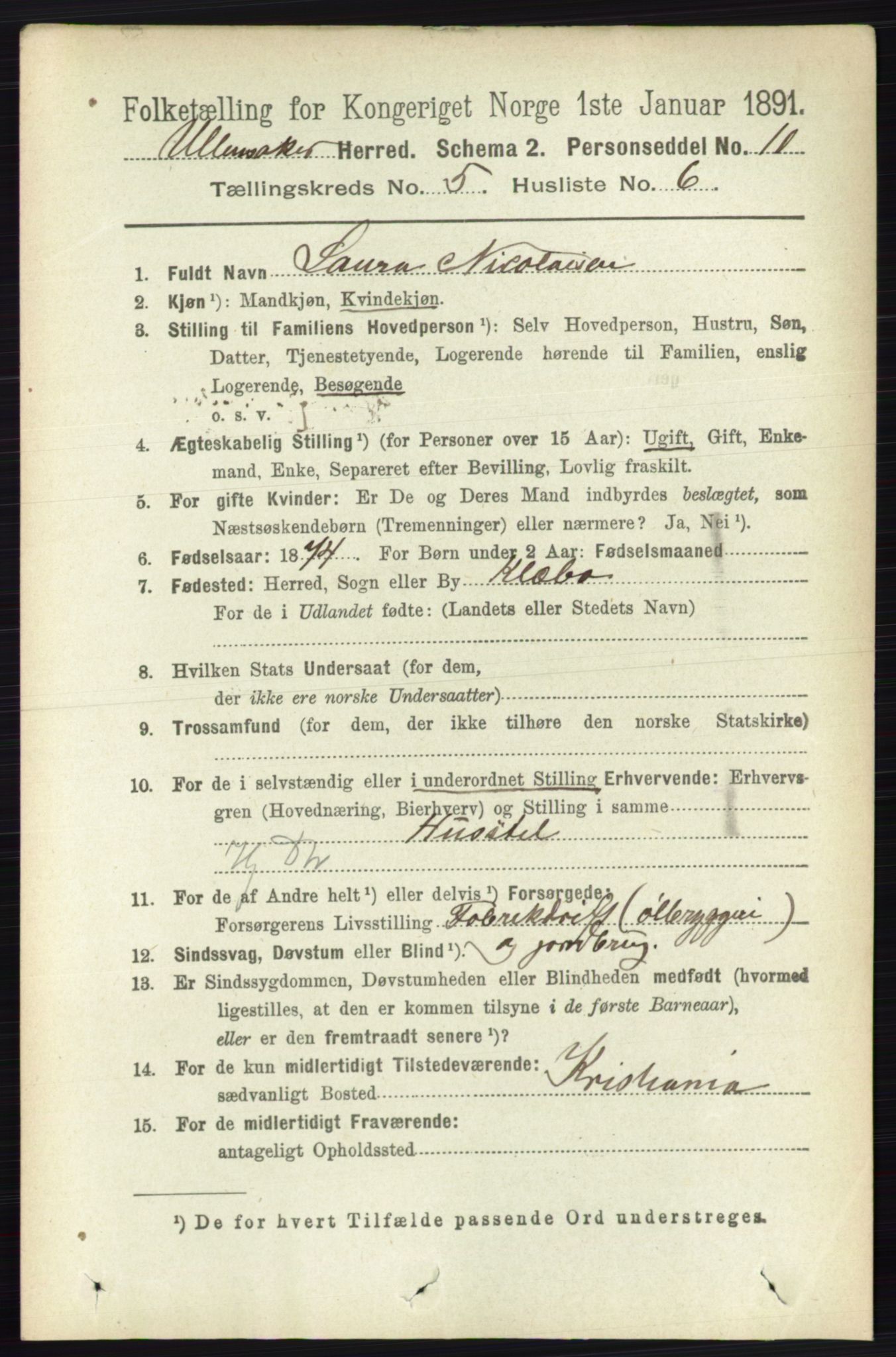 RA, 1891 census for 0235 Ullensaker, 1891, p. 2137