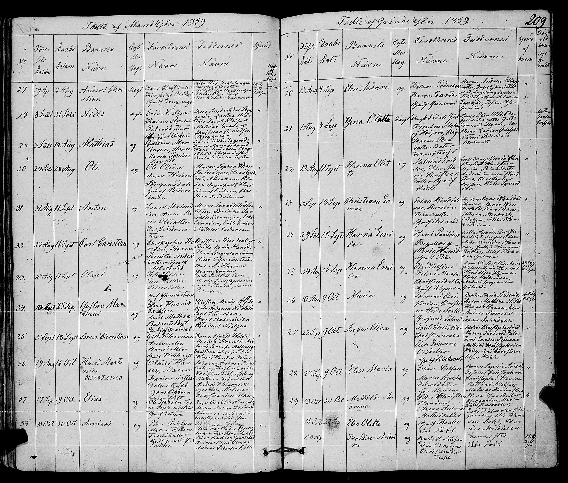 Ramnes kirkebøker, SAKO/A-314/F/Fa/L0005: Parish register (official) no. I 5, 1841-1861, p. 208-209