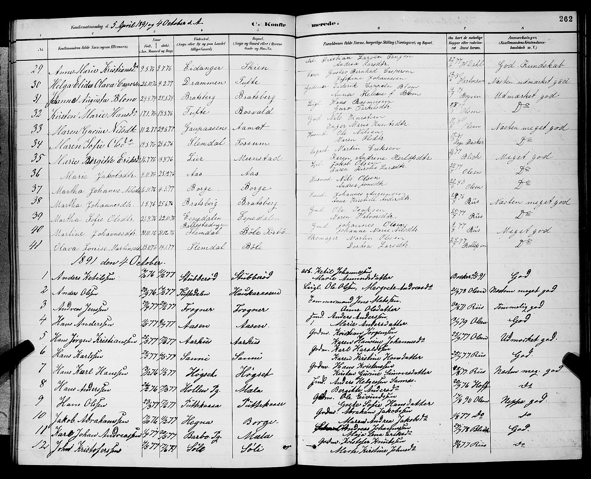 Gjerpen kirkebøker, AV/SAKO-A-265/G/Ga/L0002: Parish register (copy) no. I 2, 1883-1900, p. 262