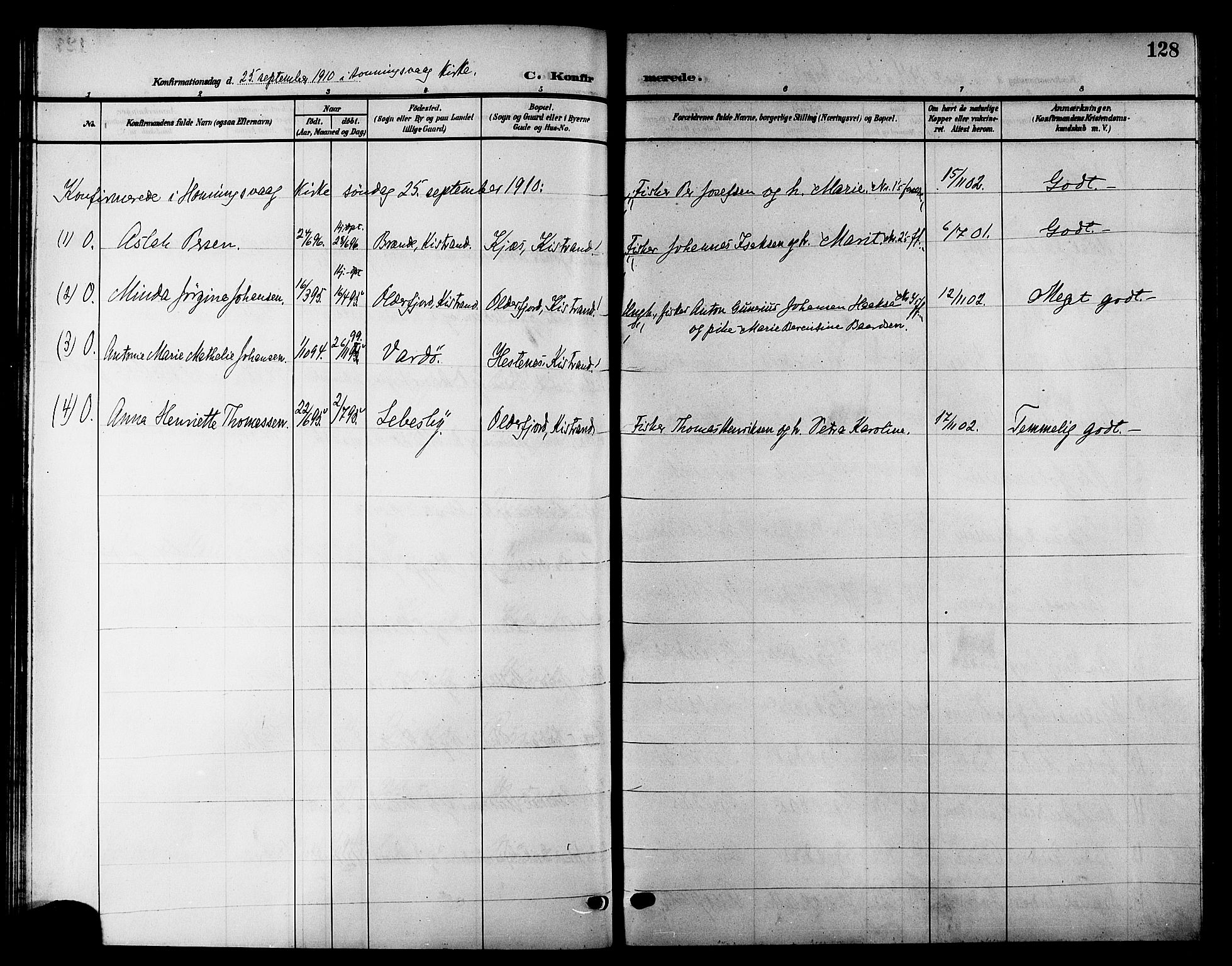 Kistrand/Porsanger sokneprestembete, SATØ/S-1351/H/Hb/L0006.klokk: Parish register (copy) no. 6, 1905-1917, p. 128