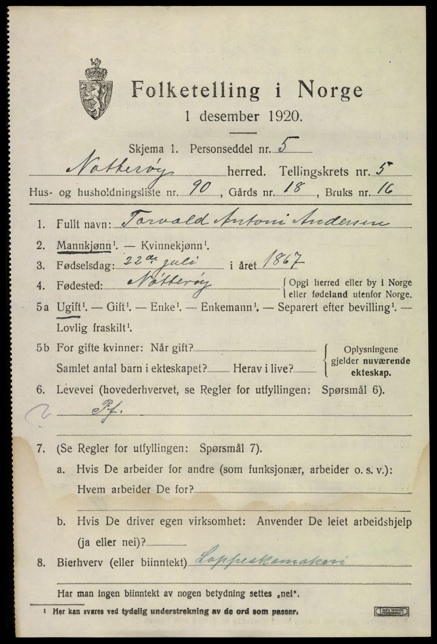 SAKO, 1920 census for Nøtterøy, 1920, p. 8423