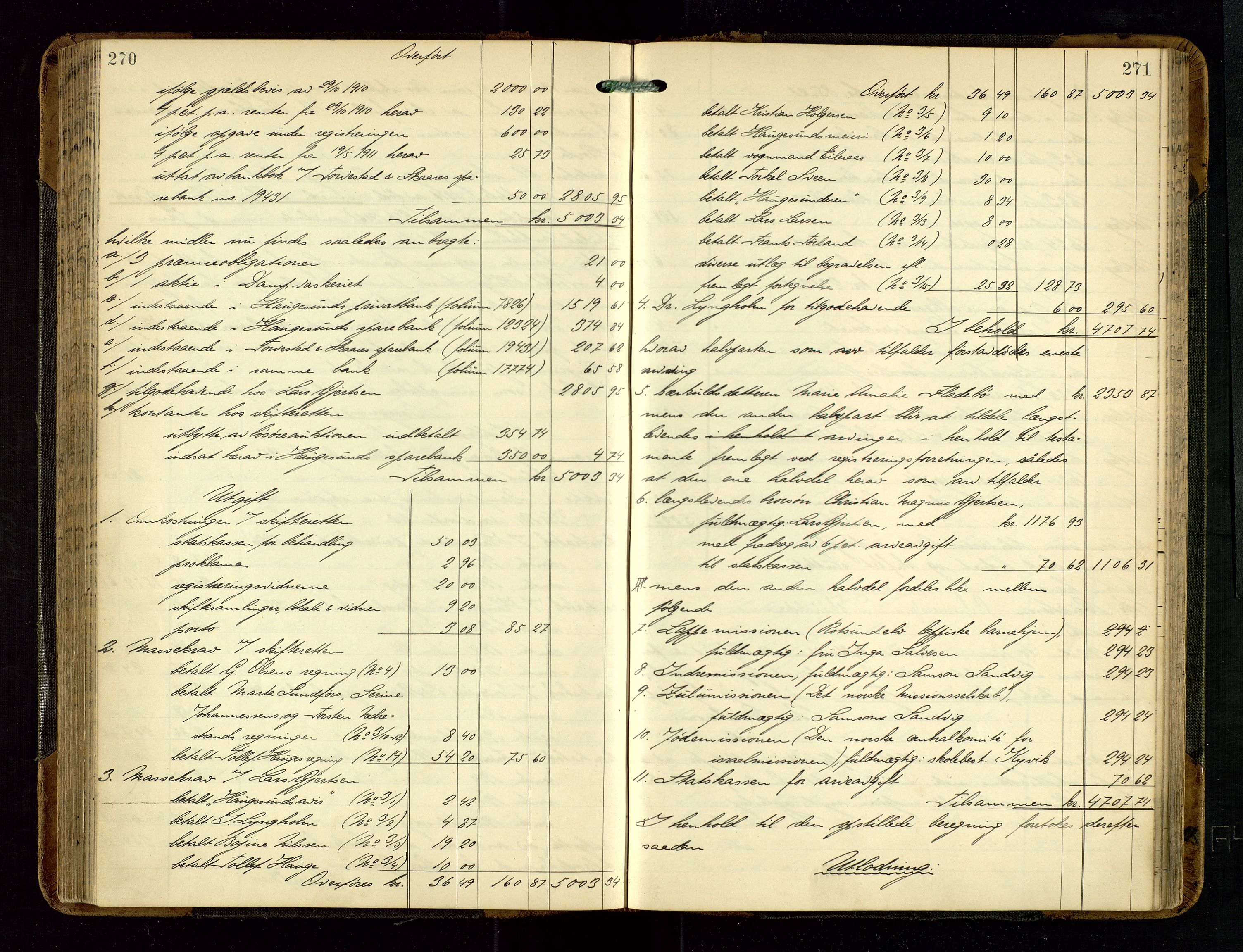 Haugesund tingrett, SAST/A-101415/01/IV/IVD/L0002: Skifteutlodningsprotokoll, med register, 1904-1915, p. 270-271