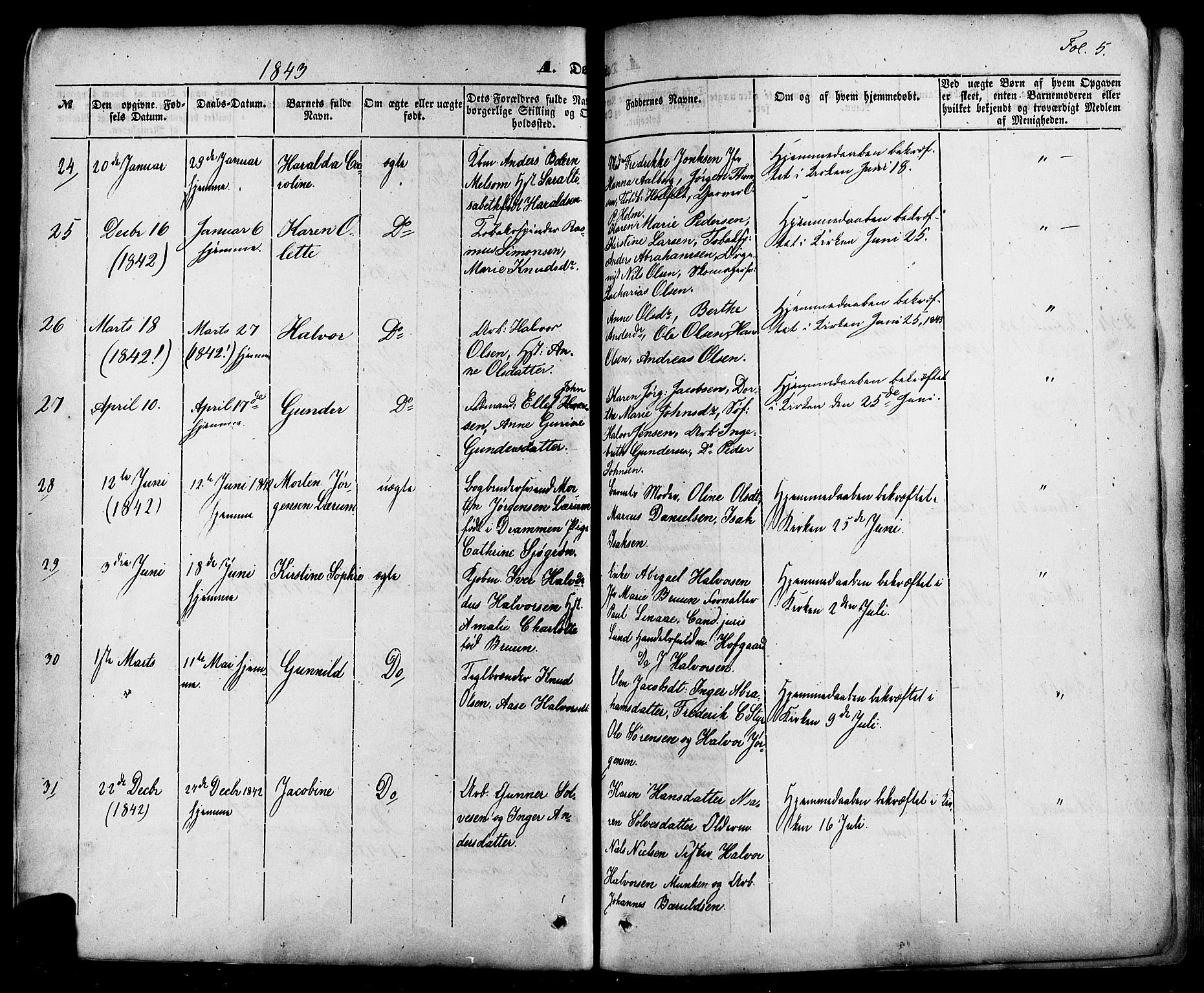 Skien kirkebøker, SAKO/A-302/F/Fa/L0006a: Parish register (official) no. 6A, 1843-1856, p. 5