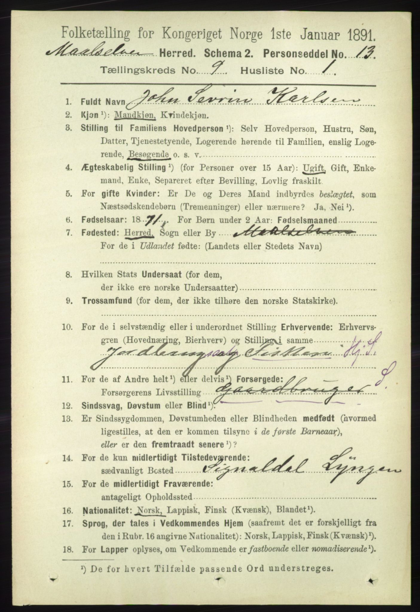 RA, 1891 census for 1924 Målselv, 1891, p. 2754