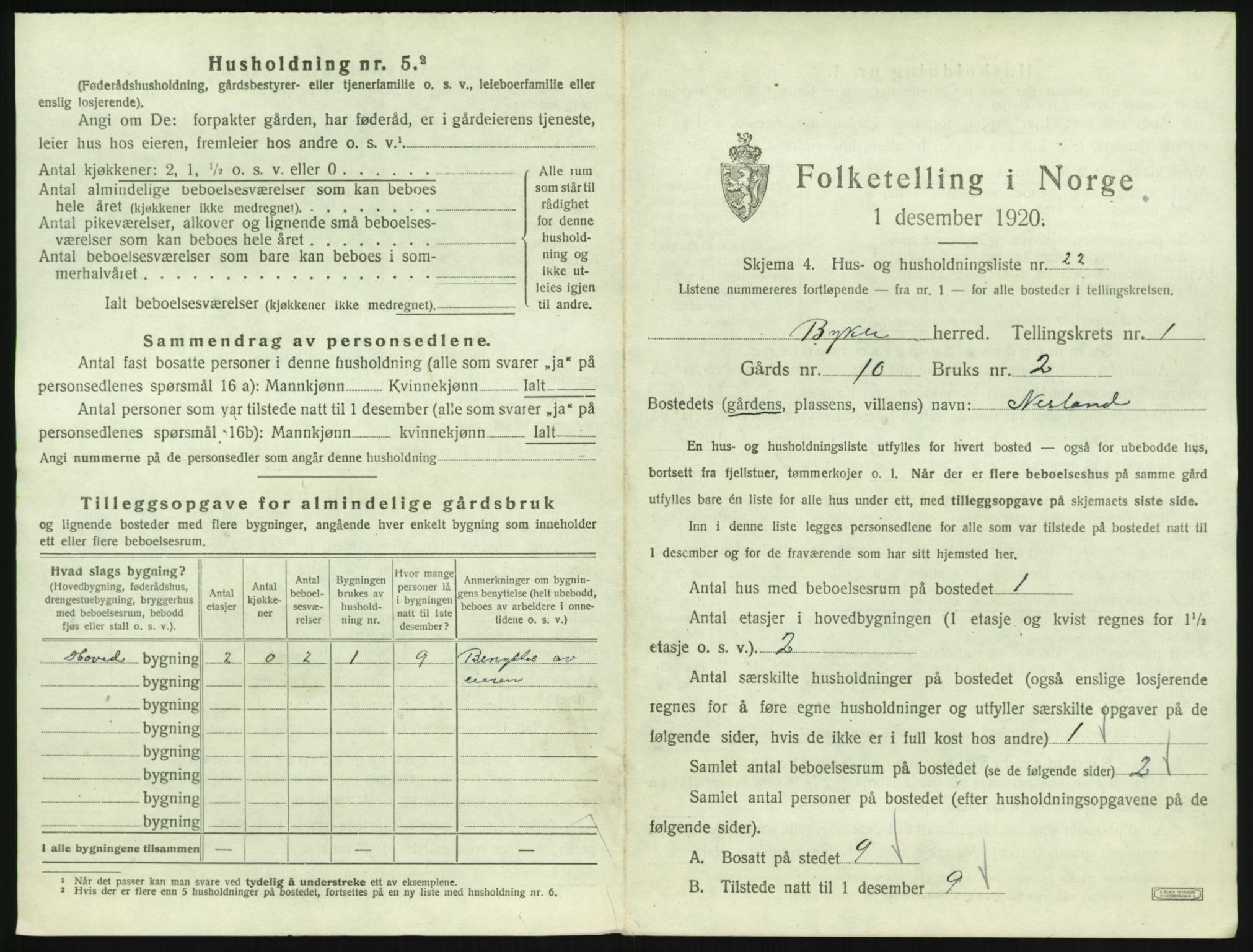SAK, 1920 census for Bykle, 1920, p. 63