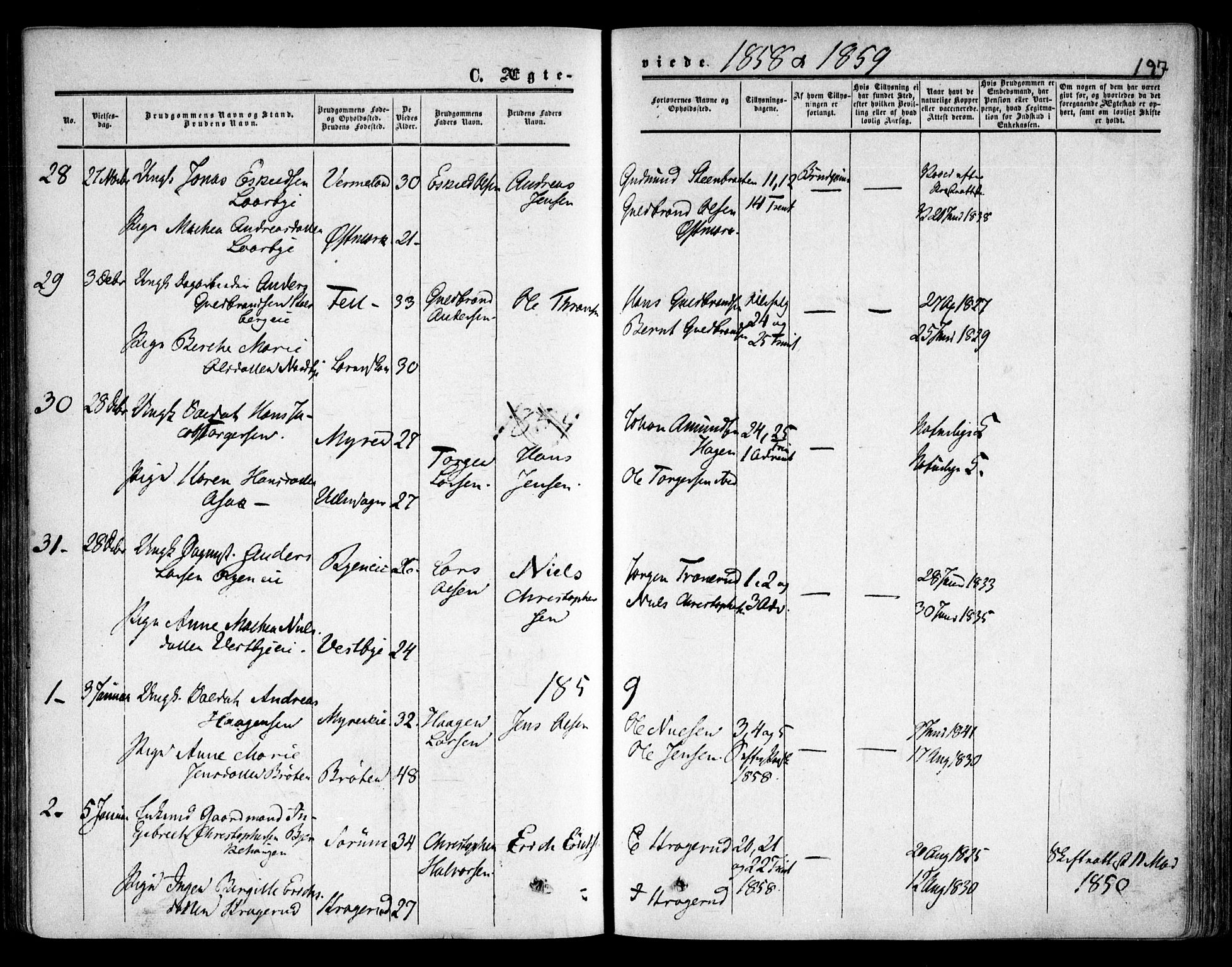 Skedsmo prestekontor Kirkebøker, AV/SAO-A-10033a/F/Fa/L0010: Parish register (official) no. I 10, 1854-1865, p. 197