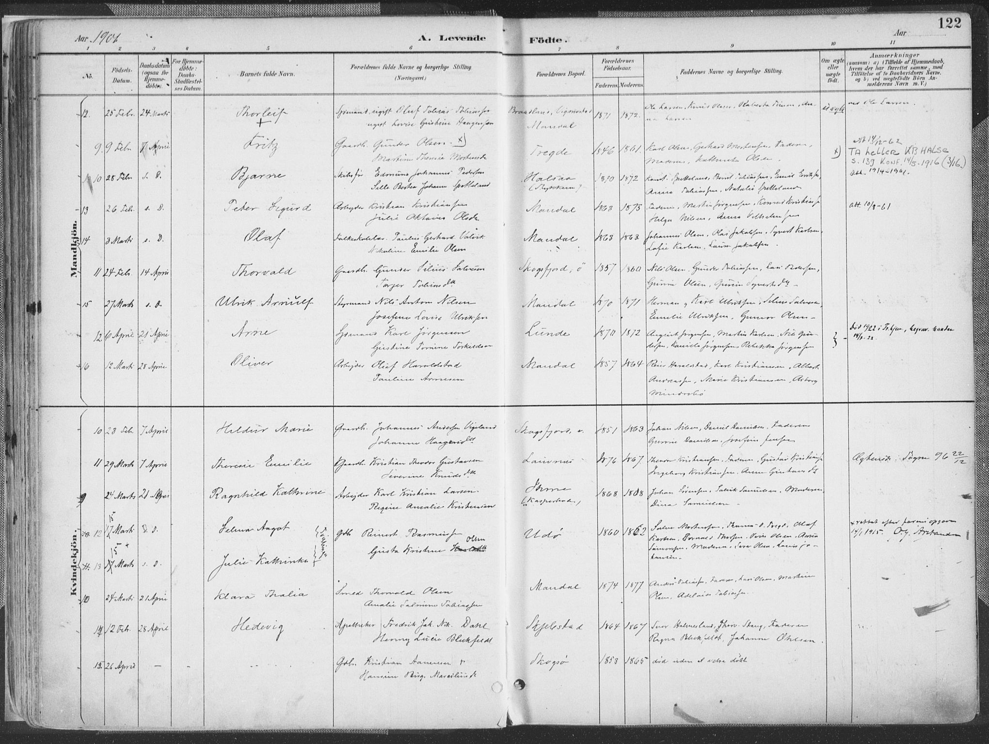 Mandal sokneprestkontor, AV/SAK-1111-0030/F/Fa/Faa/L0018: Parish register (official) no. A 18, 1890-1905, p. 122