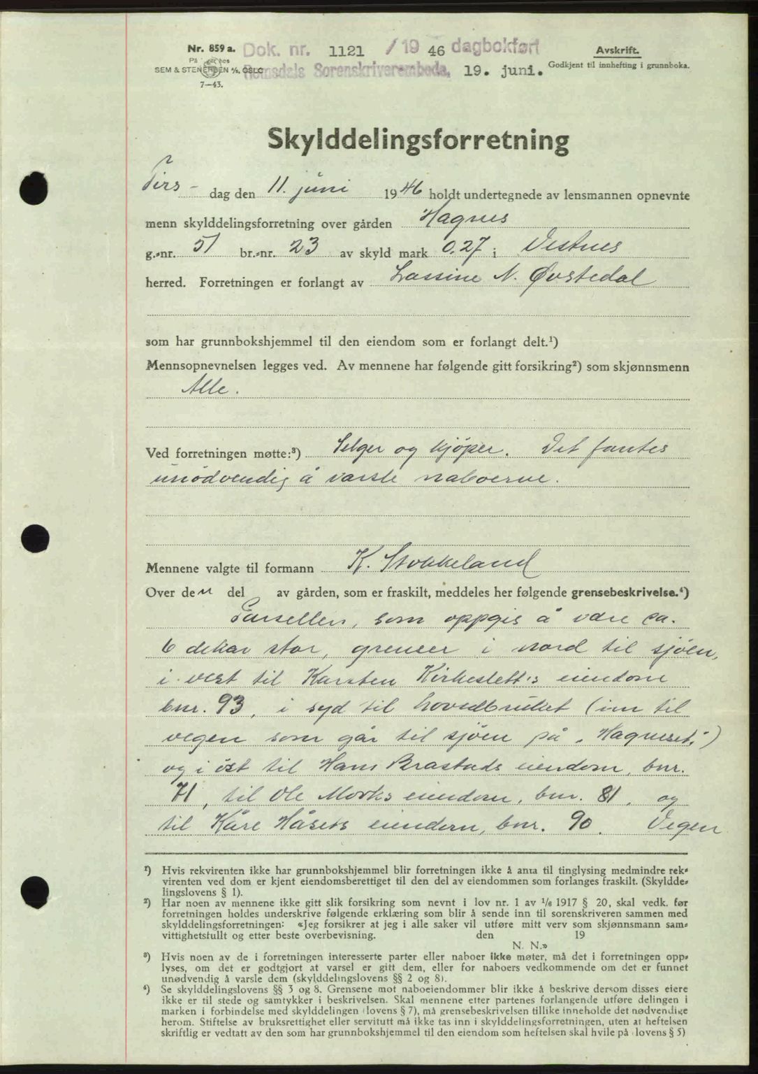 Romsdal sorenskriveri, AV/SAT-A-4149/1/2/2C: Mortgage book no. A20, 1946-1946, Diary no: : 1121/1946