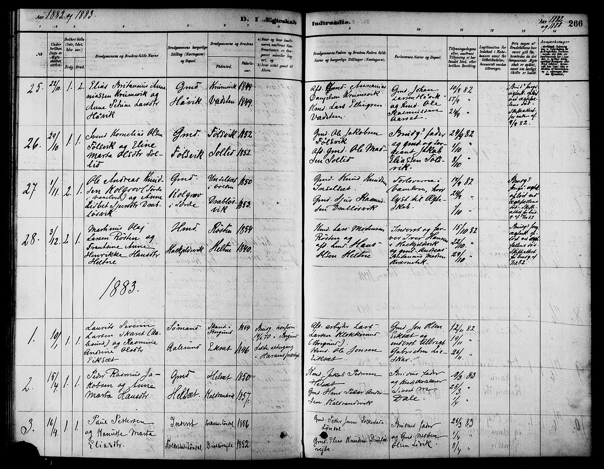 Ministerialprotokoller, klokkerbøker og fødselsregistre - Møre og Romsdal, AV/SAT-A-1454/511/L0141: Parish register (official) no. 511A08, 1878-1890, p. 266