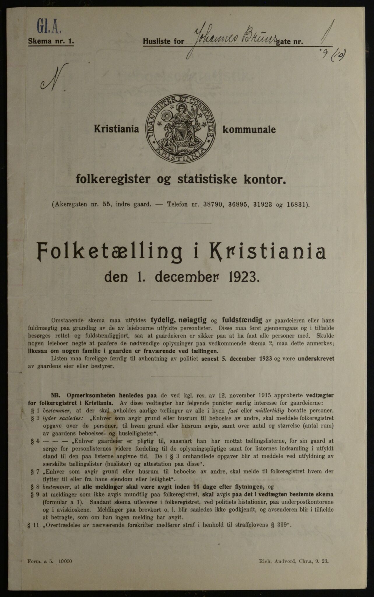 OBA, Municipal Census 1923 for Kristiania, 1923, p. 52638