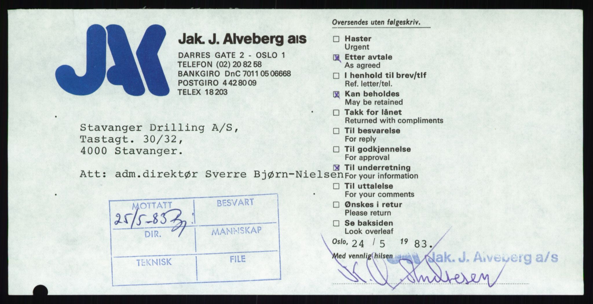 Pa 1503 - Stavanger Drilling AS, AV/SAST-A-101906/Da/L0015: Alexander L. Kielland - Saks- og korrespondansearkiv, 1979-1989, p. 556