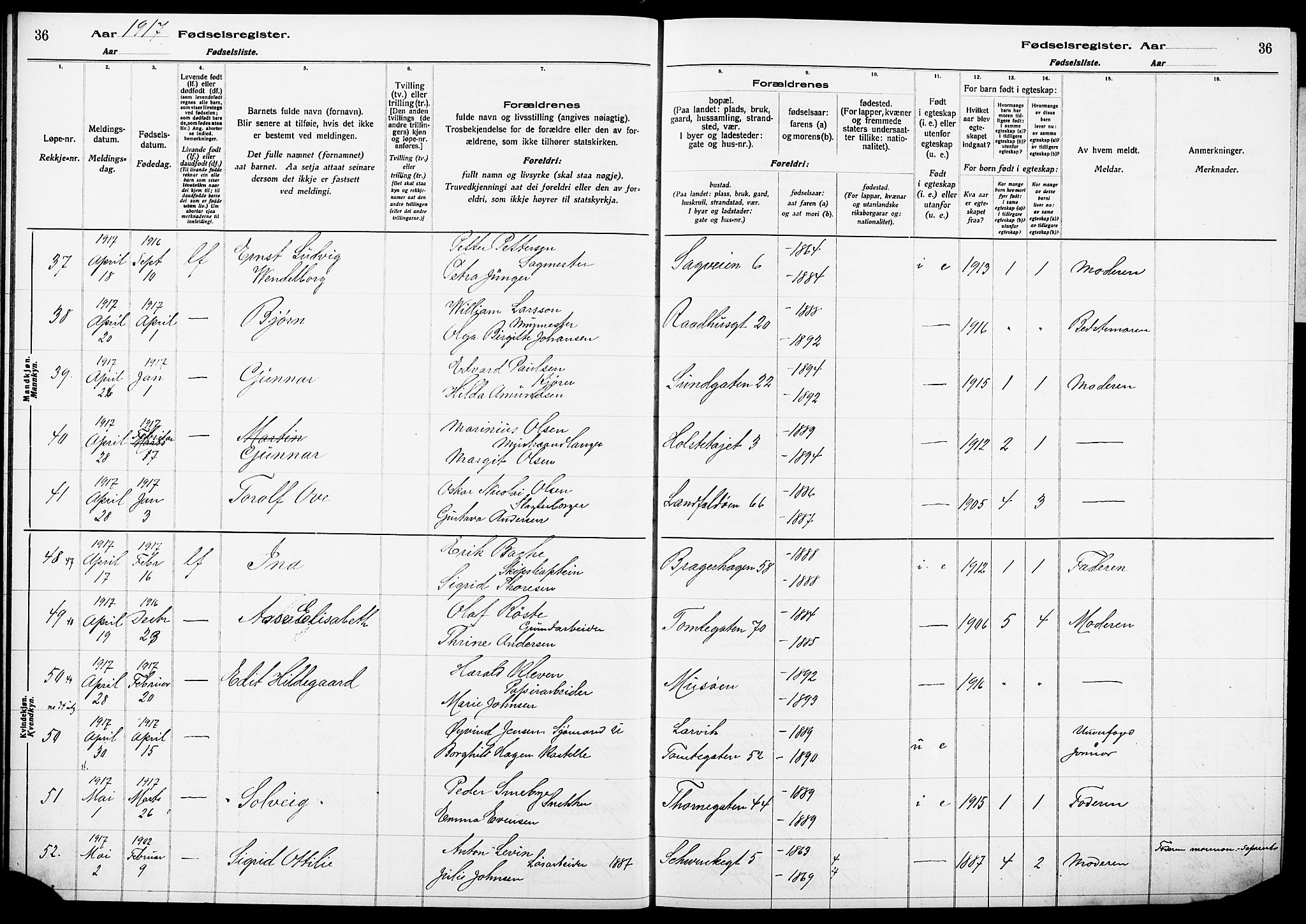 Bragernes kirkebøker, SAKO/A-6/J/Ja/L0001: Birth register no. 1, 1916-1922, p. 36