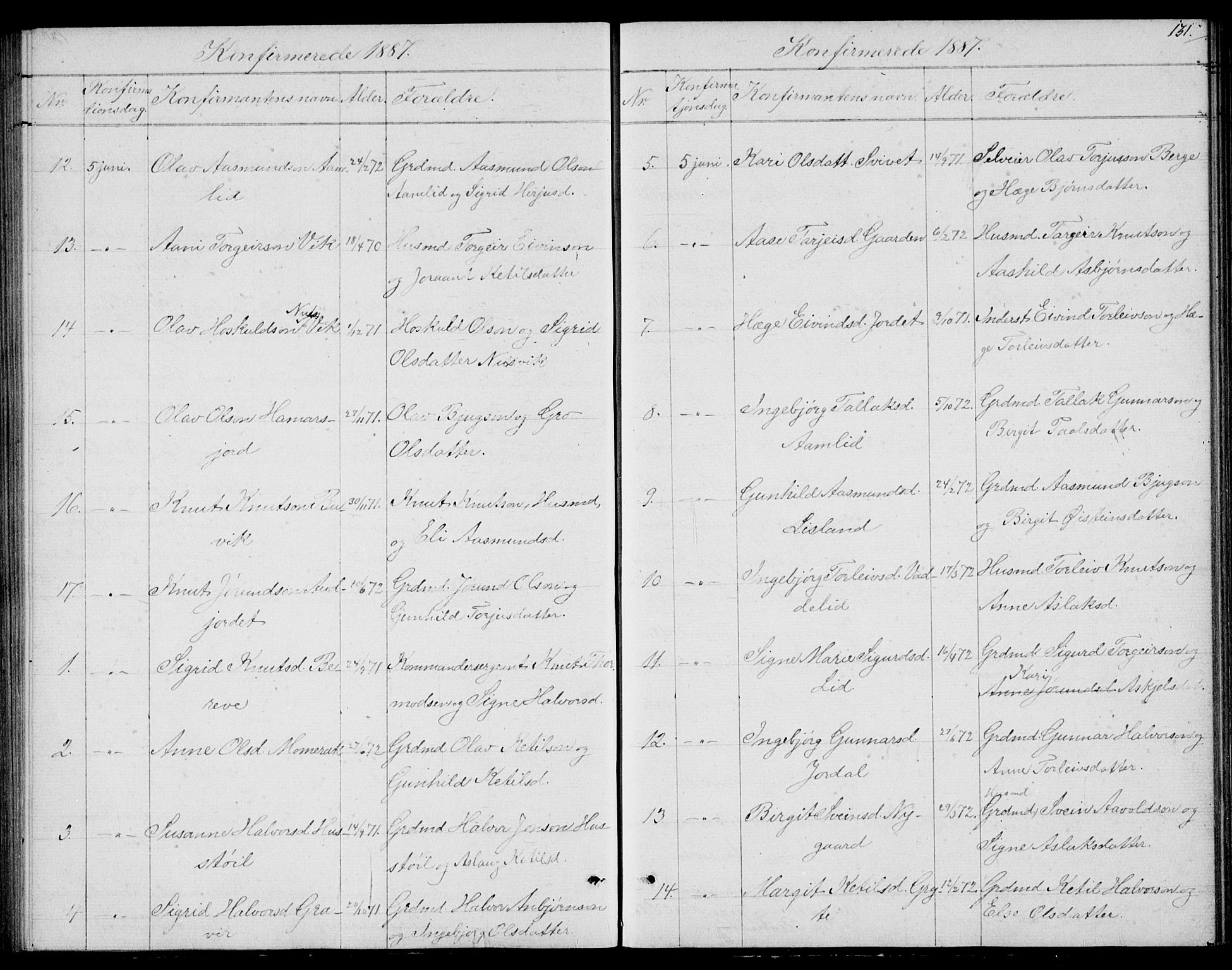 Fyresdal kirkebøker, SAKO/A-263/G/Ga/L0004: Parish register (copy) no. I 4, 1864-1892, p. 131
