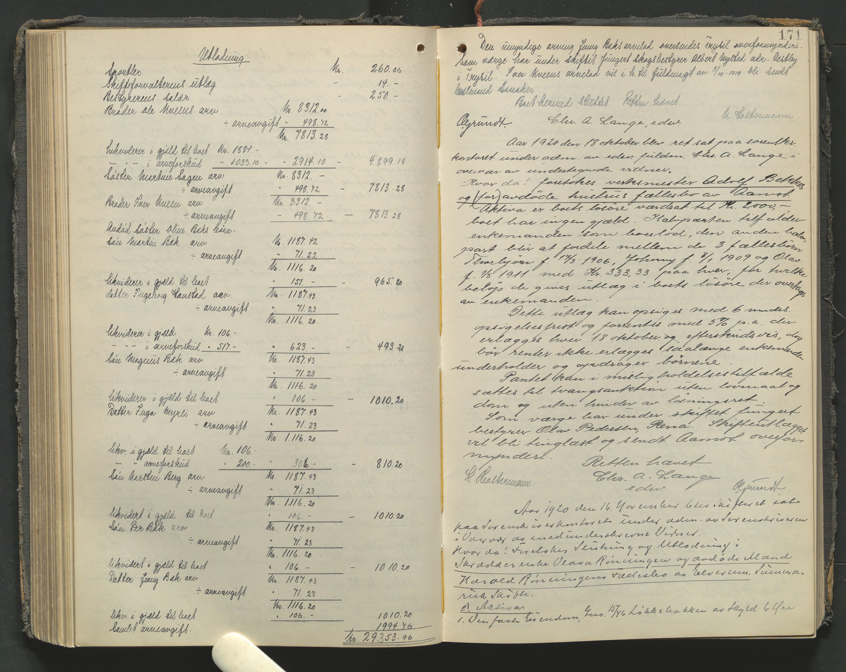 Sør-Østerdal sorenskriveri, AV/SAH-TING-018/J/Jc/L0006: Skifteutlodningsprotokoller, 1915-1929, p. 170b-171a