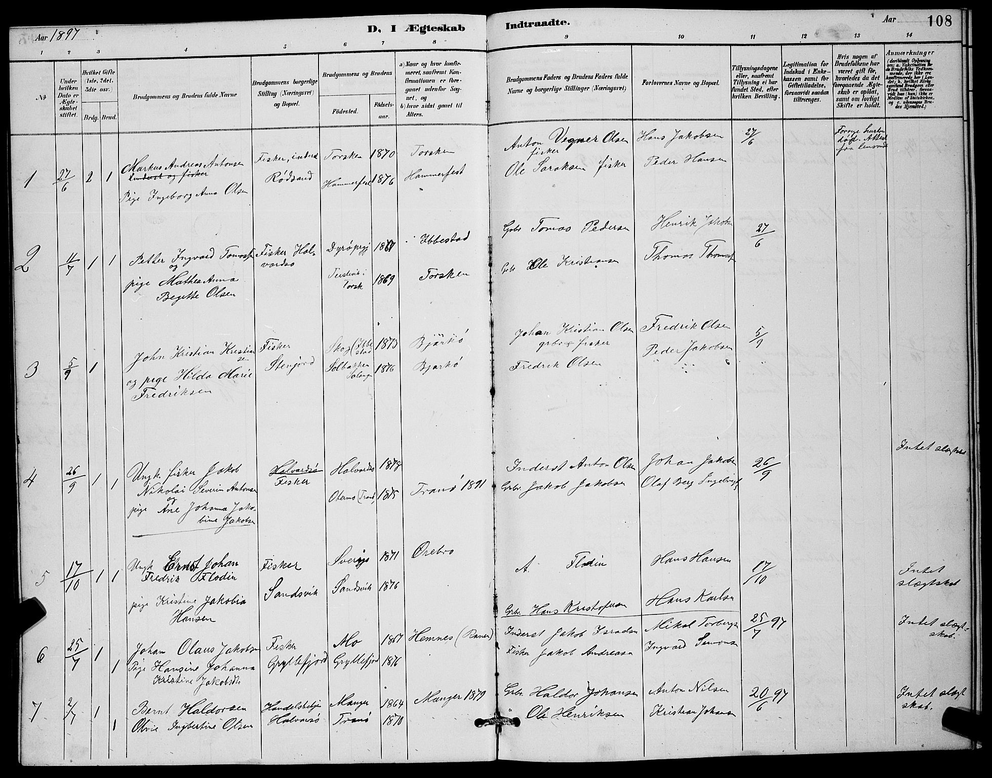 Berg sokneprestkontor, AV/SATØ-S-1318/G/Ga/Gab/L0012klokker: Parish register (copy) no. 12, 1887-1902, p. 108