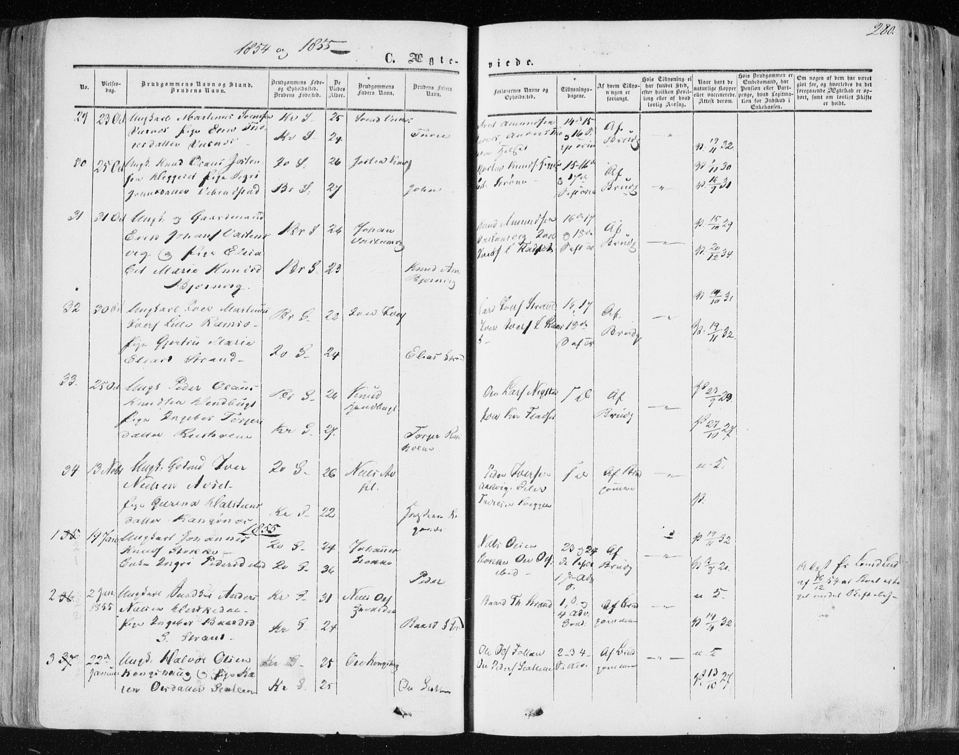 Ministerialprotokoller, klokkerbøker og fødselsregistre - Møre og Romsdal, SAT/A-1454/568/L0804: Parish register (official) no. 568A11, 1854-1868, p. 280