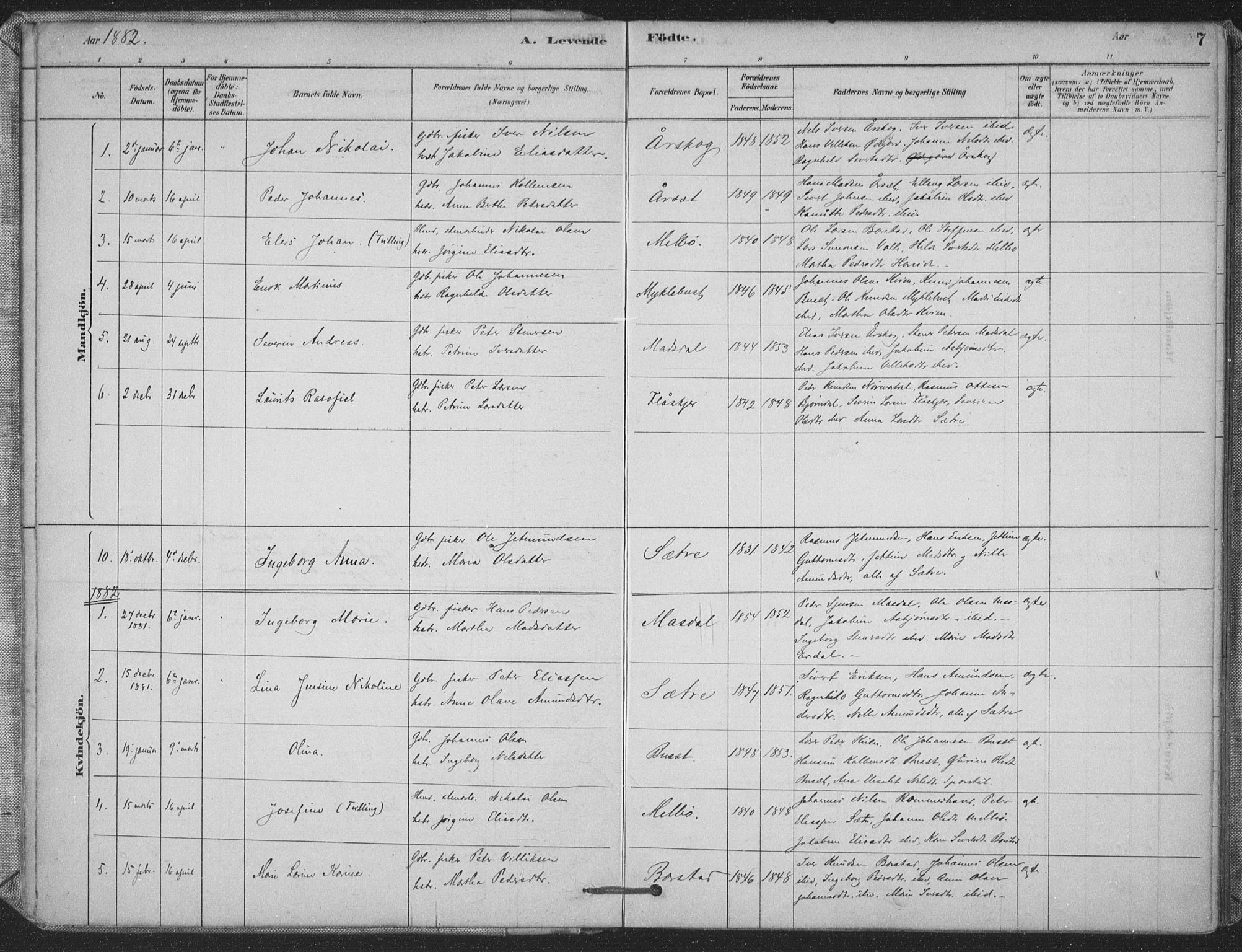 Ministerialprotokoller, klokkerbøker og fødselsregistre - Møre og Romsdal, AV/SAT-A-1454/514/L0199: Parish register (official) no. 514A01, 1878-1912, p. 7