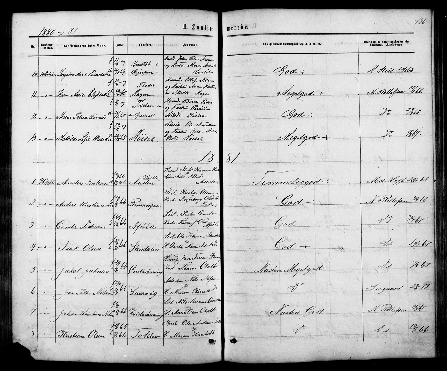Siljan kirkebøker, SAKO/A-300/G/Ga/L0002: Parish register (copy) no. 2, 1864-1908, p. 136