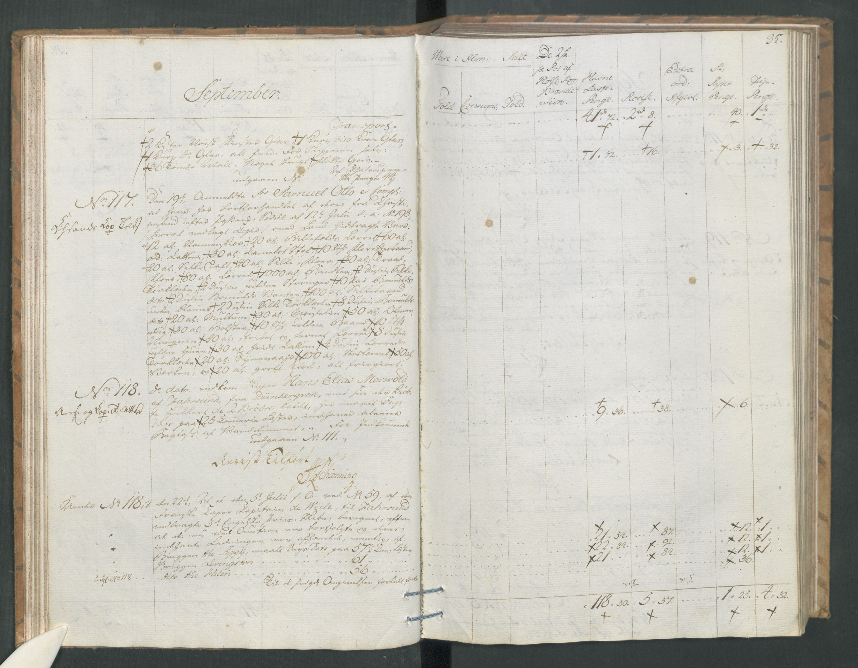 Generaltollkammeret, tollregnskaper, AV/RA-EA-5490/R19/L0054/0001: Tollregnskaper Flekkefjord / Tollbok, 1794, p. 34b-35a