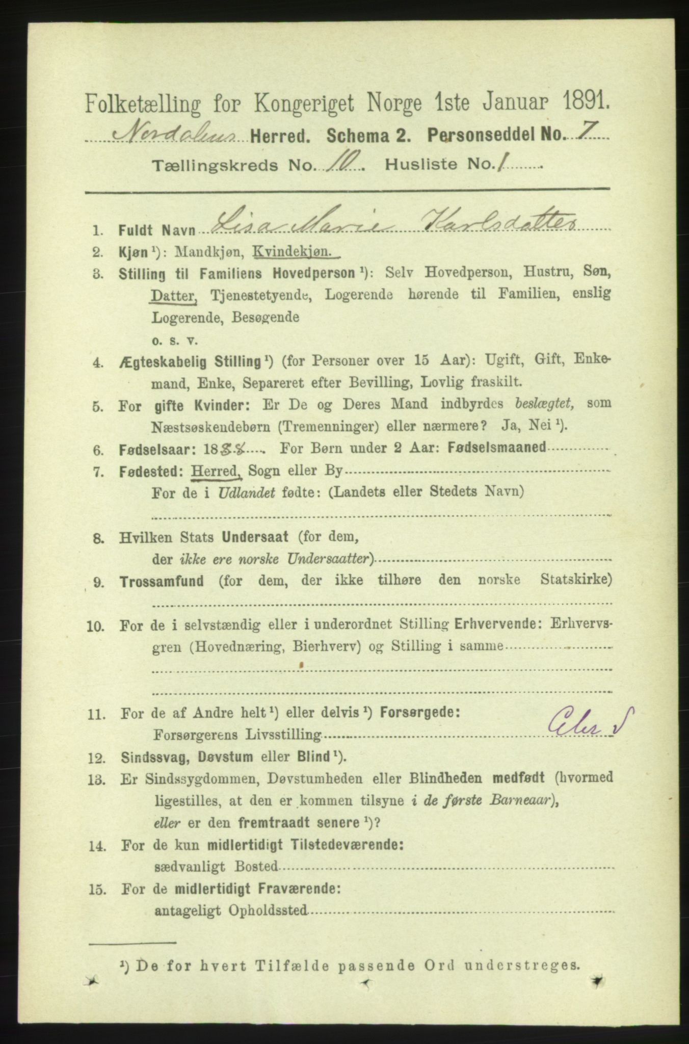 RA, 1891 census for 1524 Norddal, 1891, p. 2203