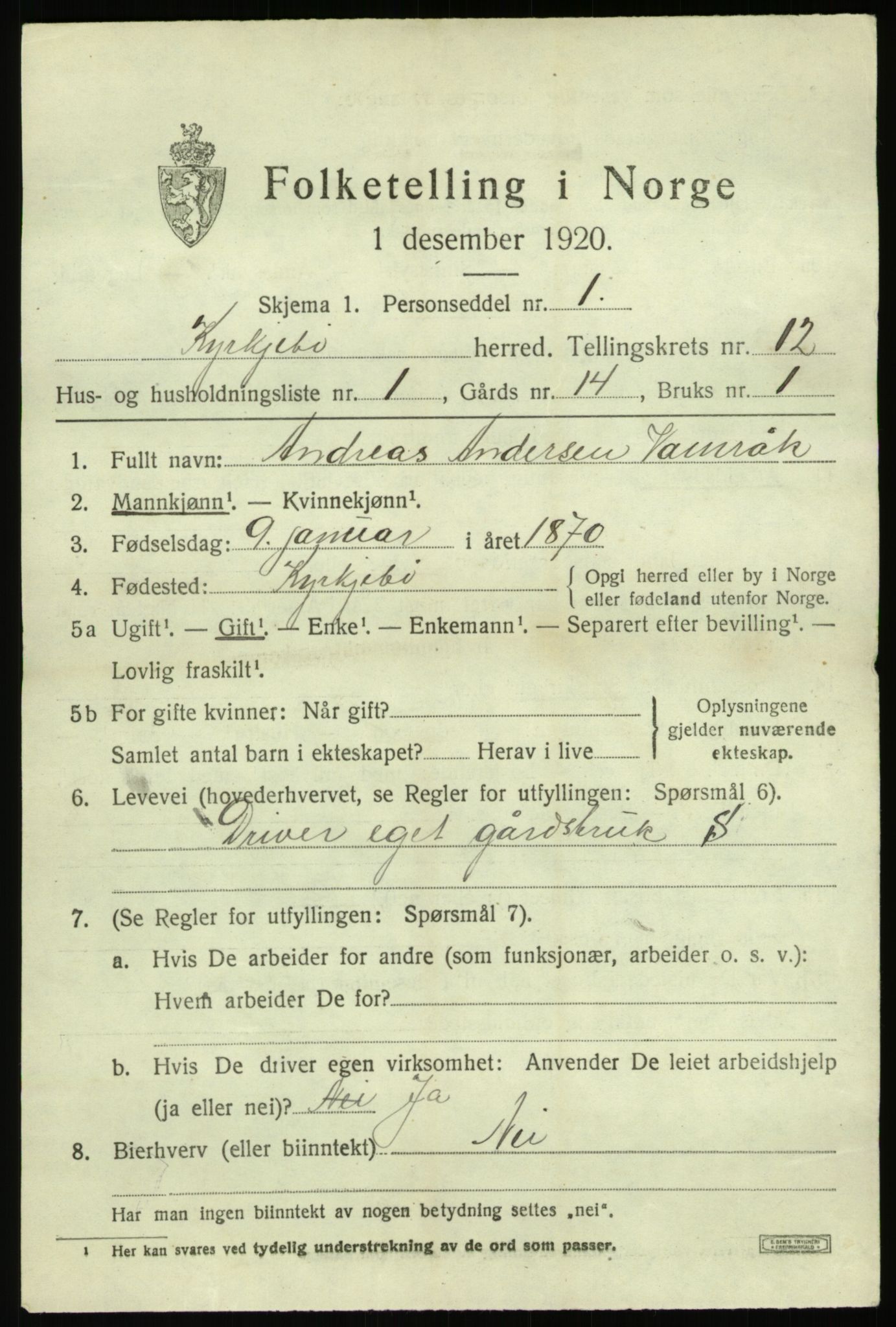 SAB, 1920 census for Kyrkjebø, 1920, p. 5857