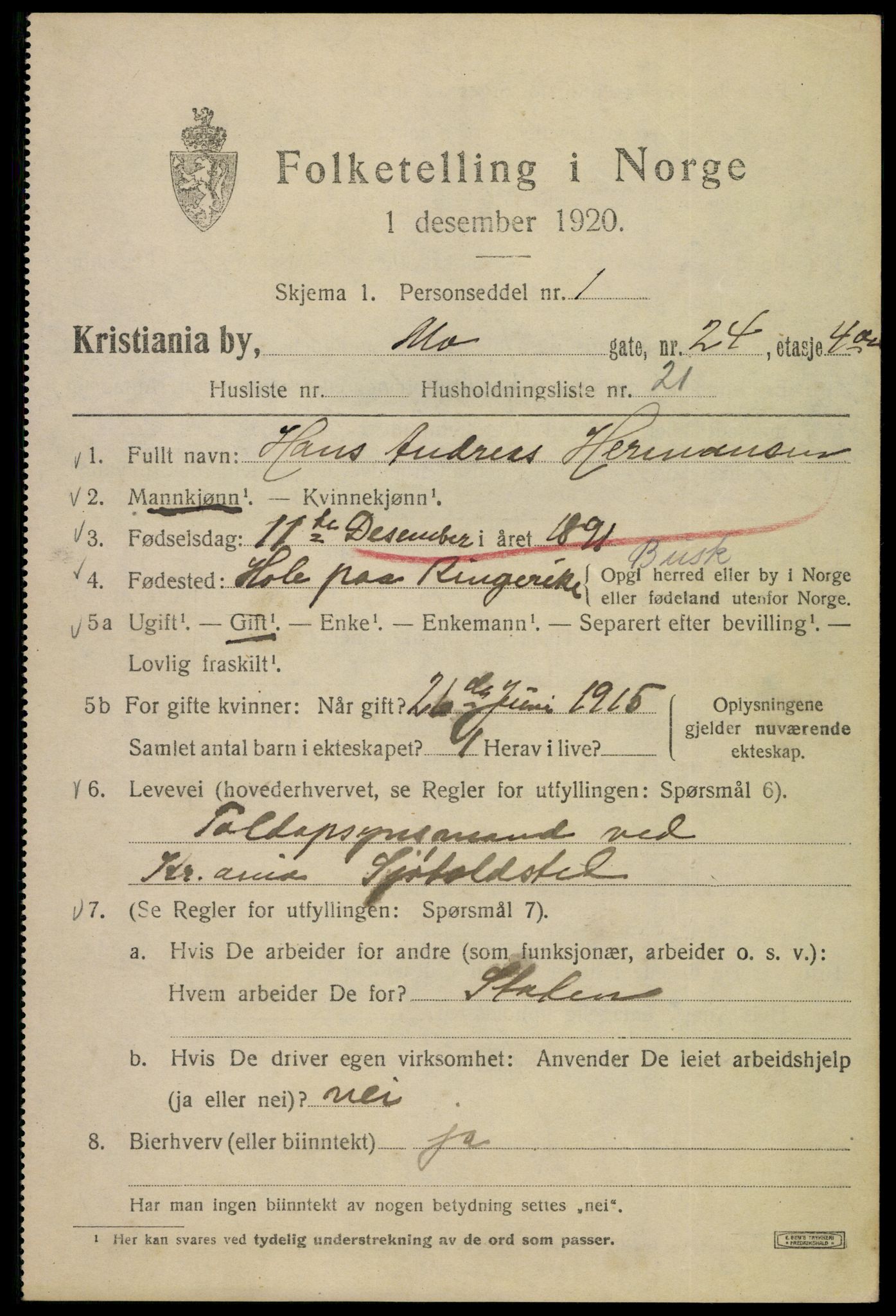 SAO, 1920 census for Kristiania, 1920, p. 396267