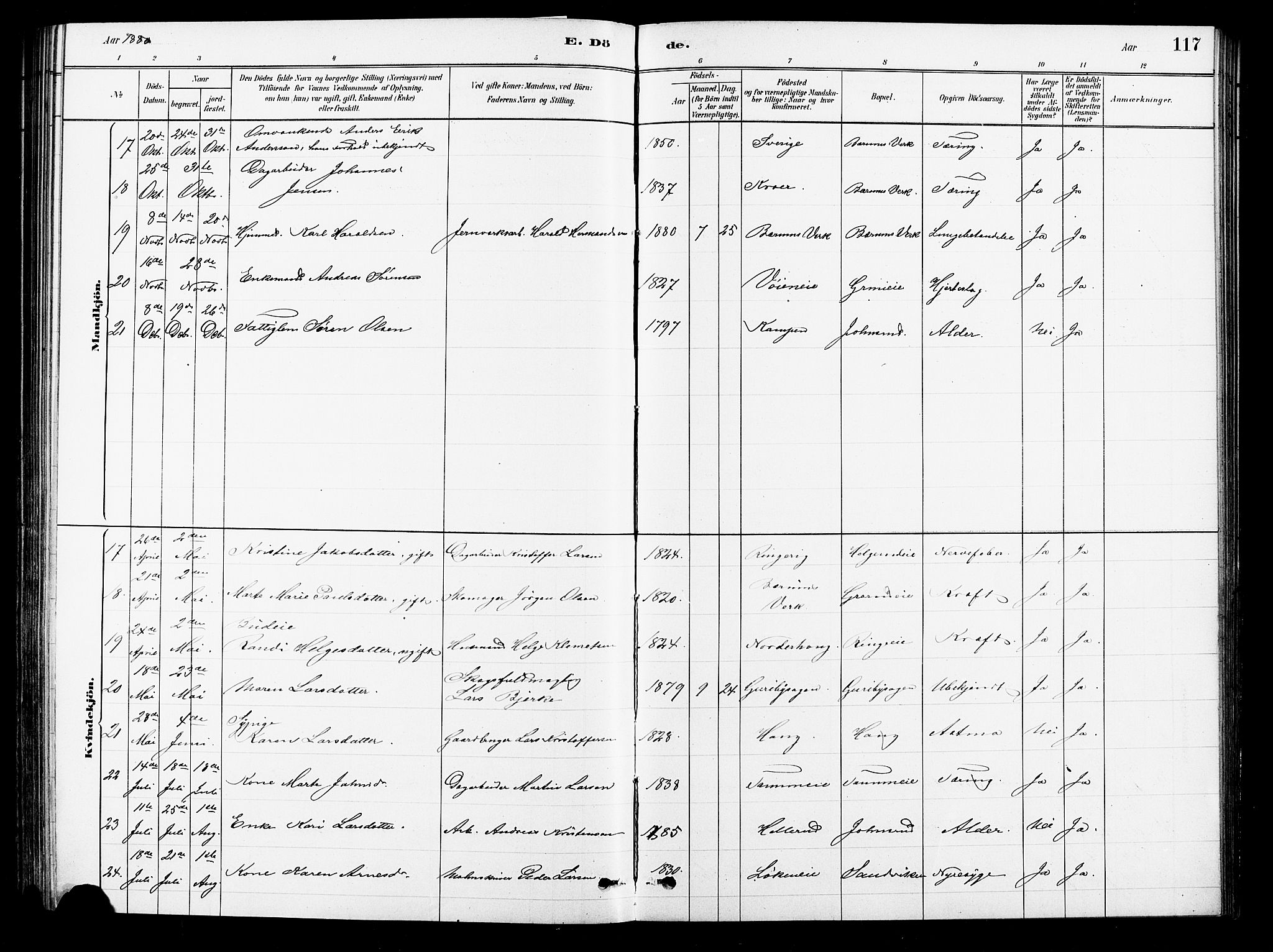 Asker prestekontor Kirkebøker, AV/SAO-A-10256a/F/Fb/L0001: Parish register (official) no. II 1, 1879-1895, p. 117