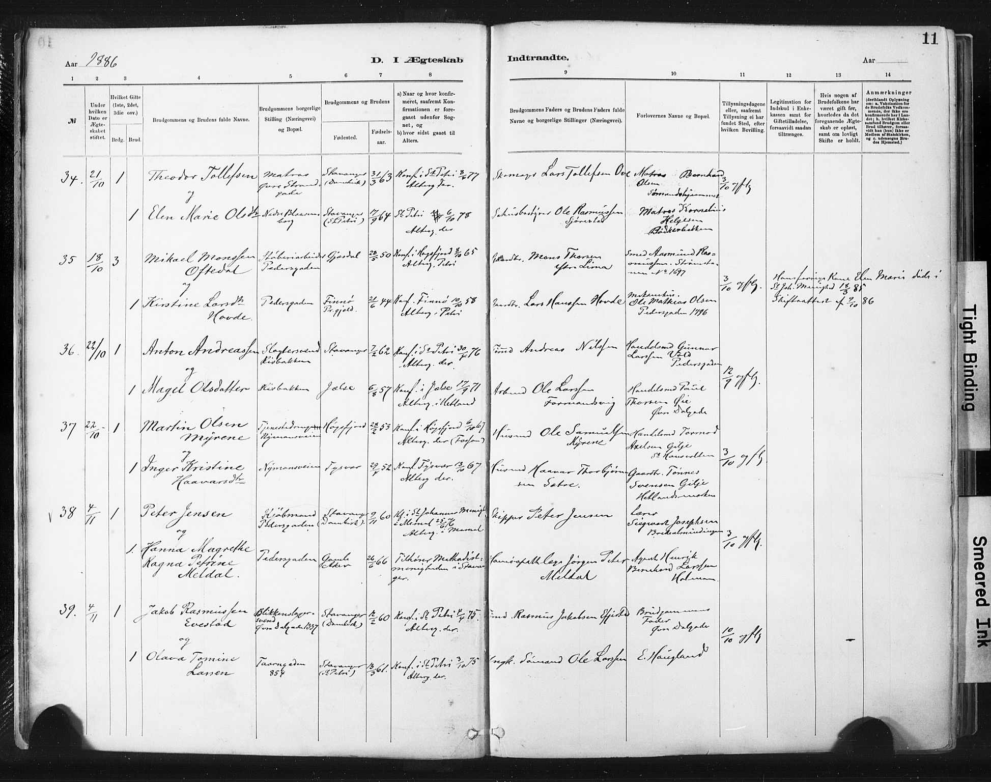 St. Johannes sokneprestkontor, SAST/A-101814/001/30/30BA/L0003: Parish register (official) no. A 3, 1885-1910, p. 11