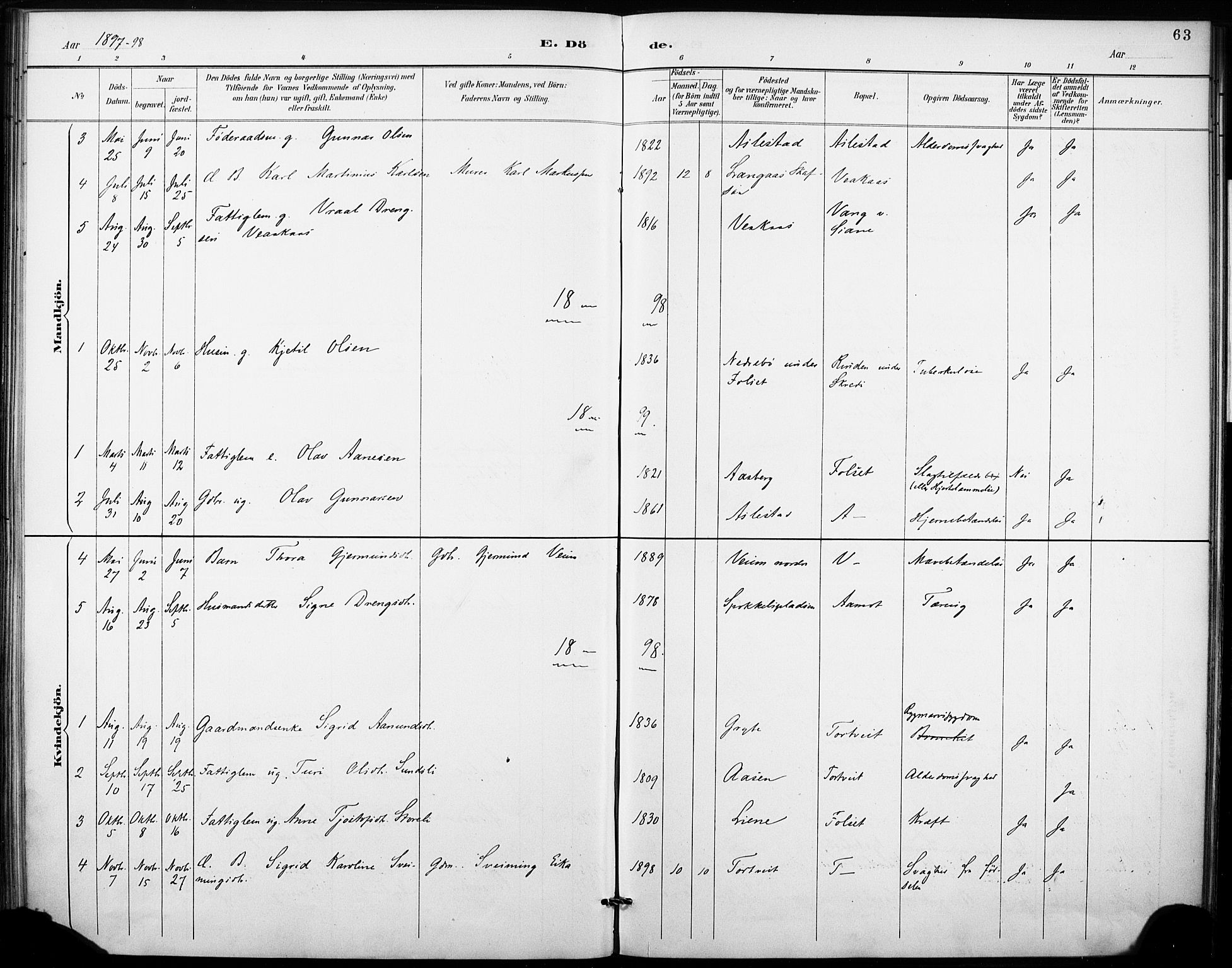 Fyresdal kirkebøker, SAKO/A-263/F/Fb/L0003: Parish register (official) no. II 3, 1887-1903, p. 63