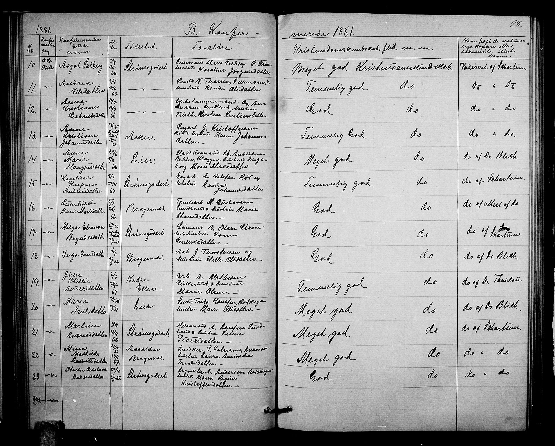 Strømsgodset kirkebøker, SAKO/A-324/G/Ga/L0001: Parish register (copy) no. 1, 1860-1884, p. 98