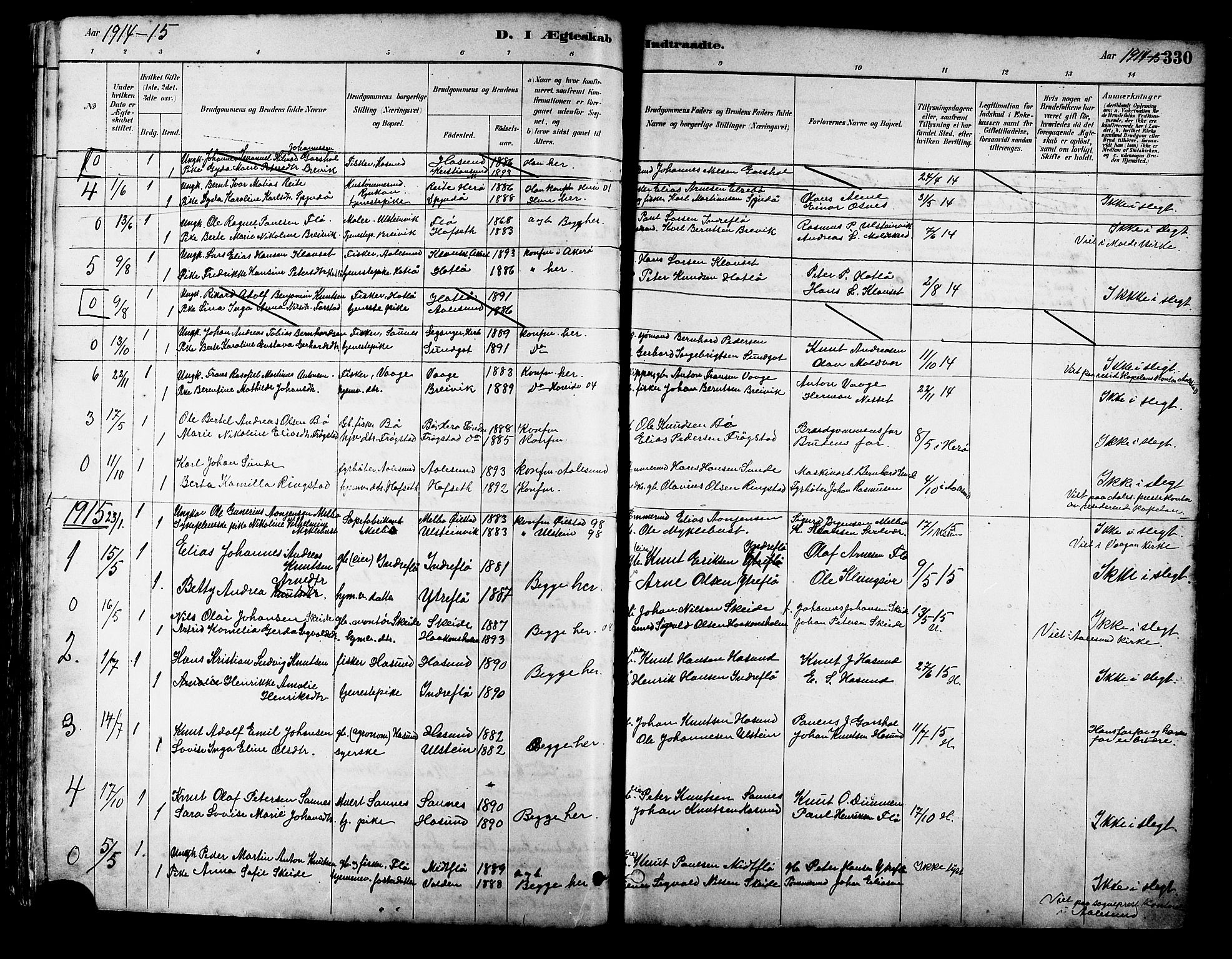 Ministerialprotokoller, klokkerbøker og fødselsregistre - Møre og Romsdal, SAT/A-1454/509/L0112: Parish register (copy) no. 509C02, 1883-1922, p. 330