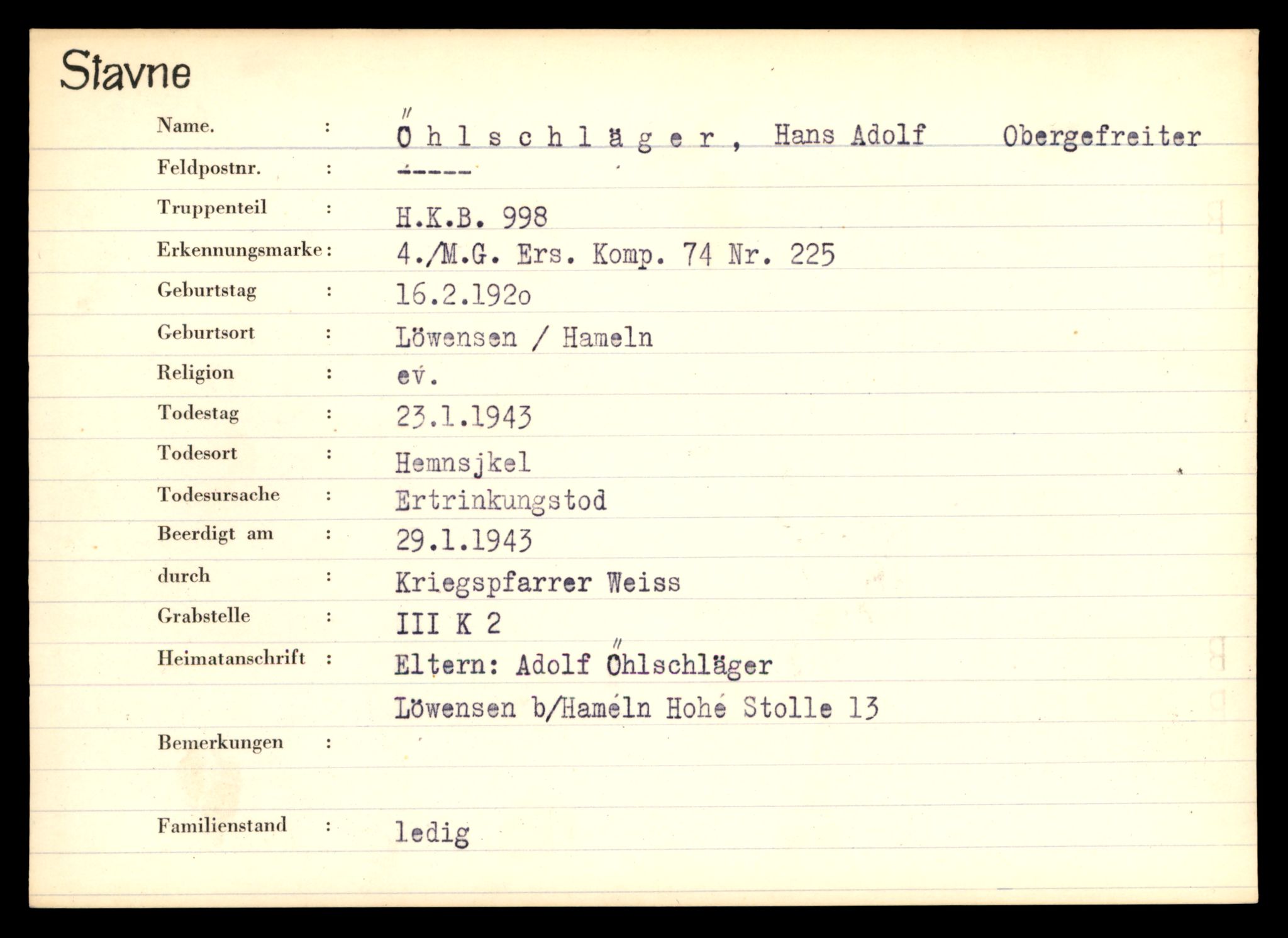 Distriktskontoret for krigsgraver, AV/SAT-A-5030/E/L0003: Kasett/kartotek over tysk Krigskirkegård Stavne, 1945, p. 1613