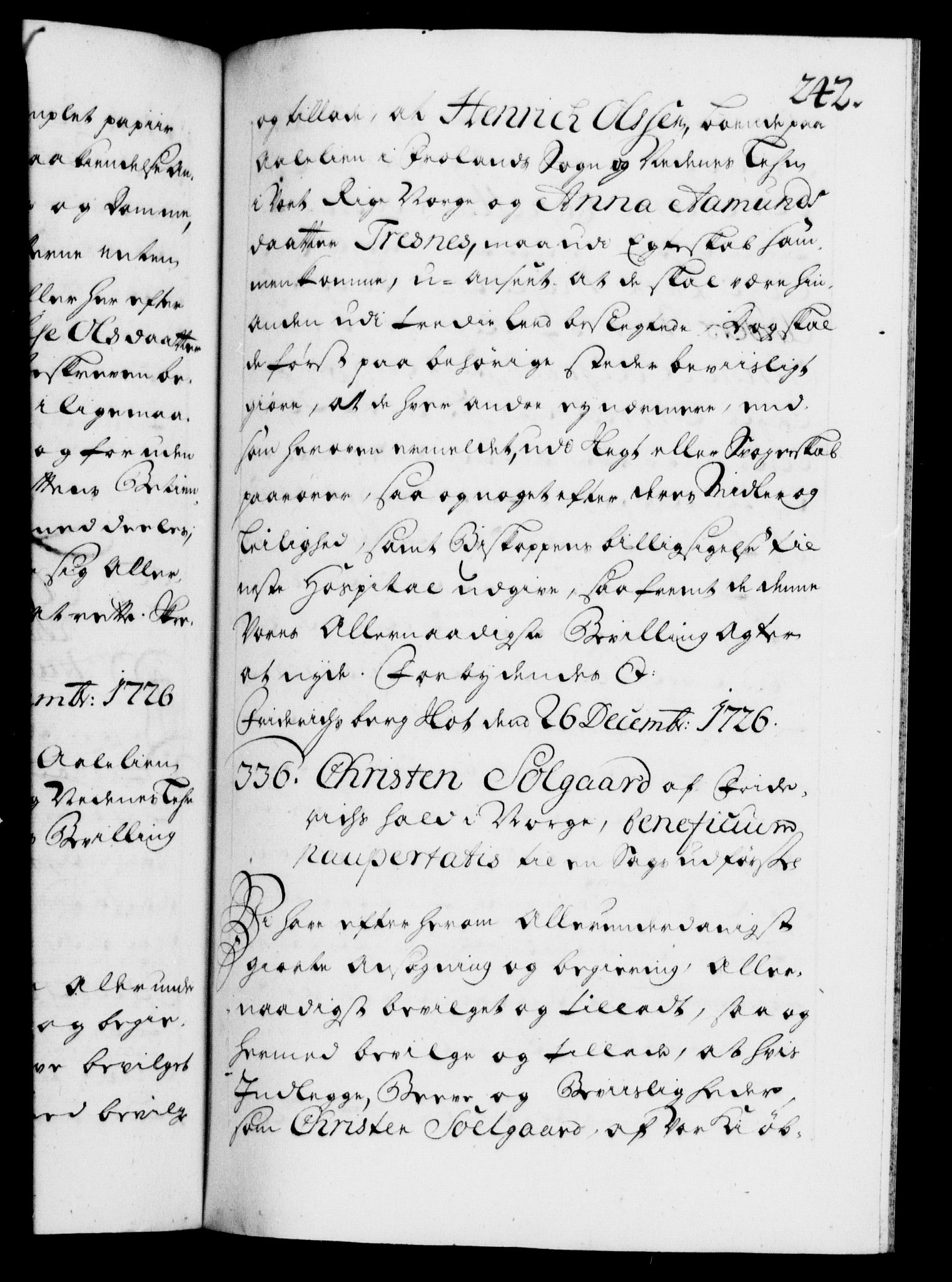 Danske Kanselli 1572-1799, AV/RA-EA-3023/F/Fc/Fca/Fcaa/L0025: Norske registre, 1726-1728, p. 242a