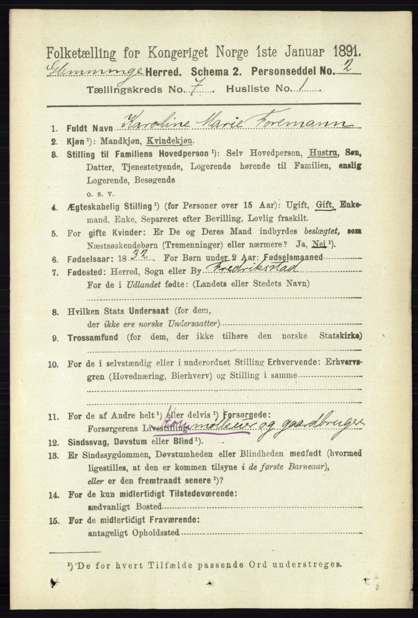 RA, 1891 census for 0132 Glemmen, 1891, p. 9130