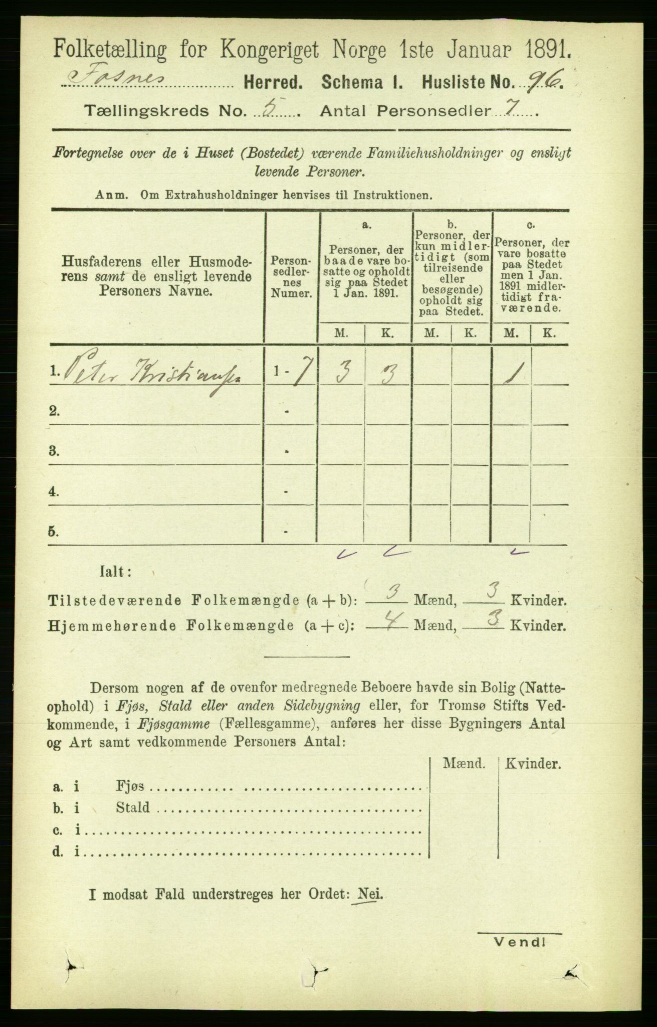 RA, 1891 census for 1748 Fosnes, 1891, p. 1988