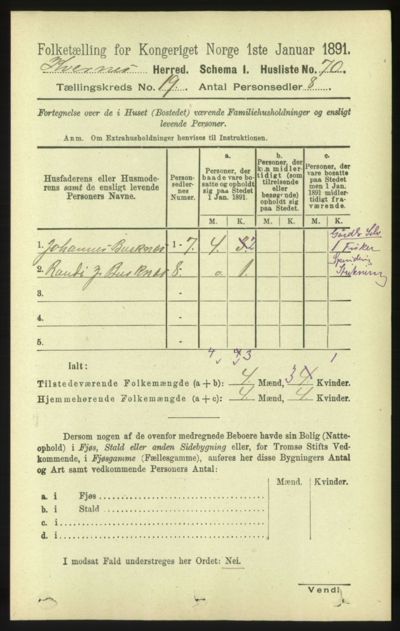 RA, 1891 census for 1553 Kvernes, 1891, p. 8447