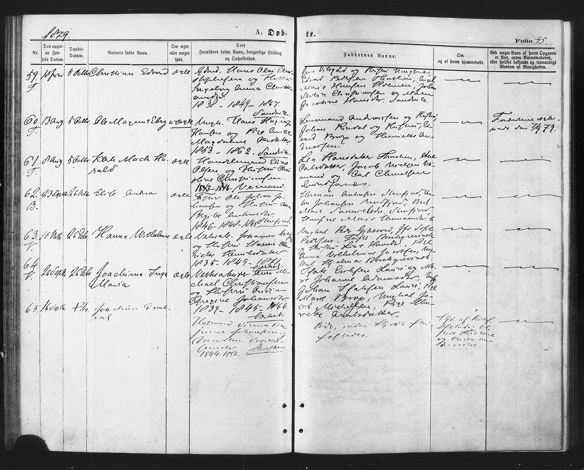 Berg sokneprestkontor, AV/SATØ-S-1318/G/Ga/Gaa/L0003kirke: Parish register (official) no. 3, 1872-1879, p. 45