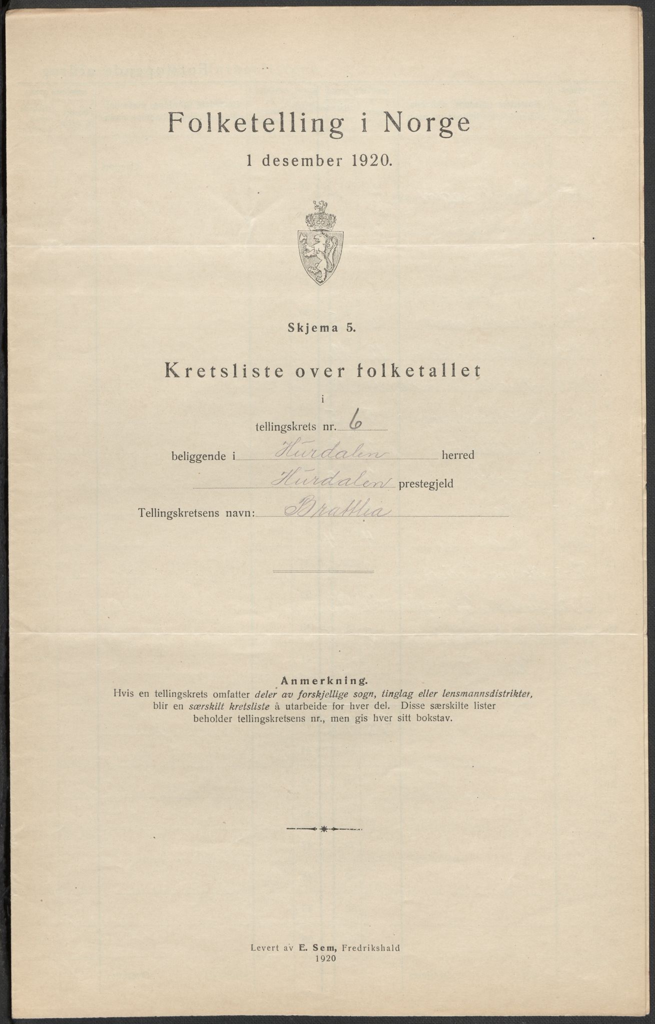 SAO, 1920 census for Hurdal, 1920, p. 20