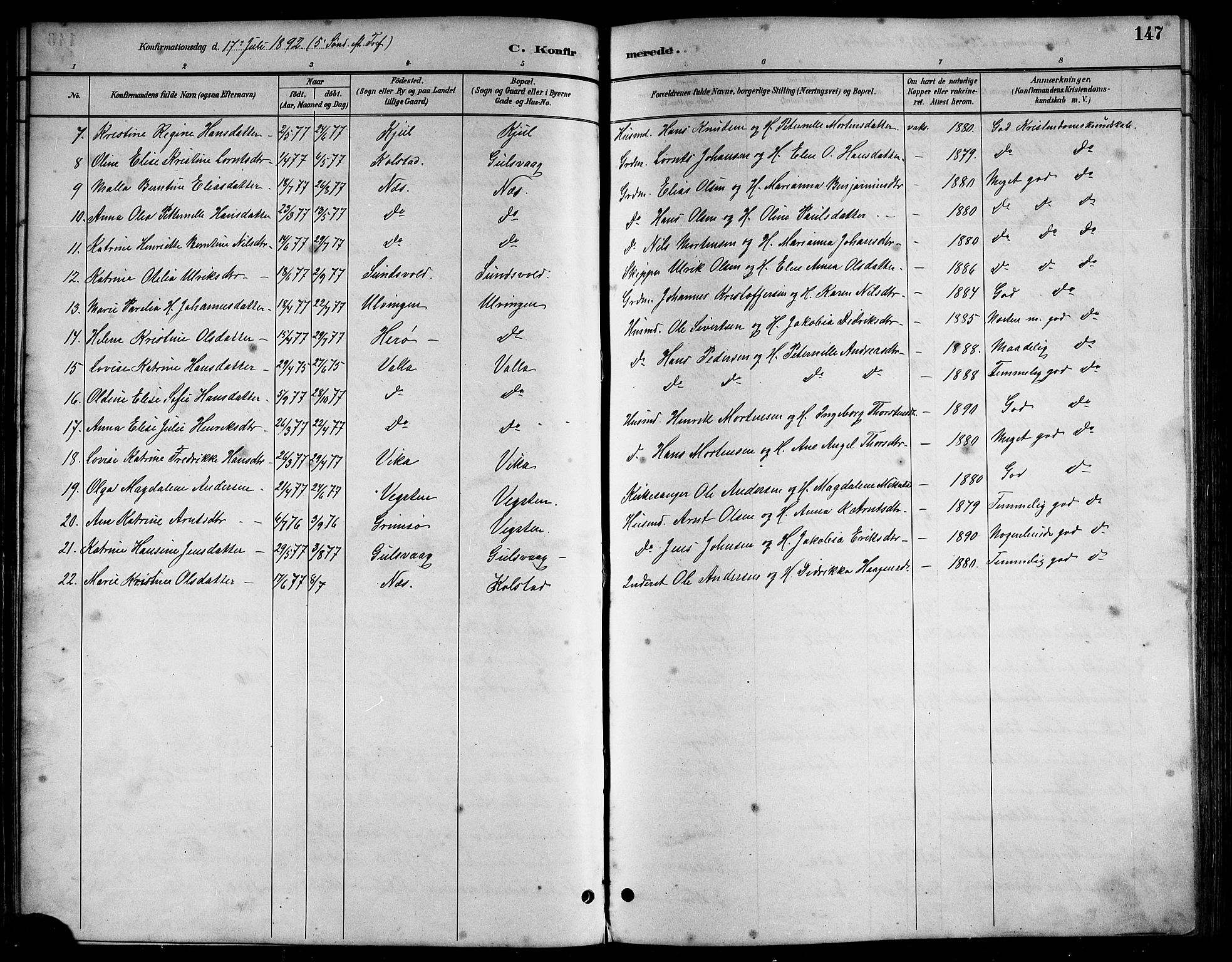 Ministerialprotokoller, klokkerbøker og fødselsregistre - Nordland, AV/SAT-A-1459/816/L0253: Parish register (copy) no. 816C03, 1886-1905, p. 147