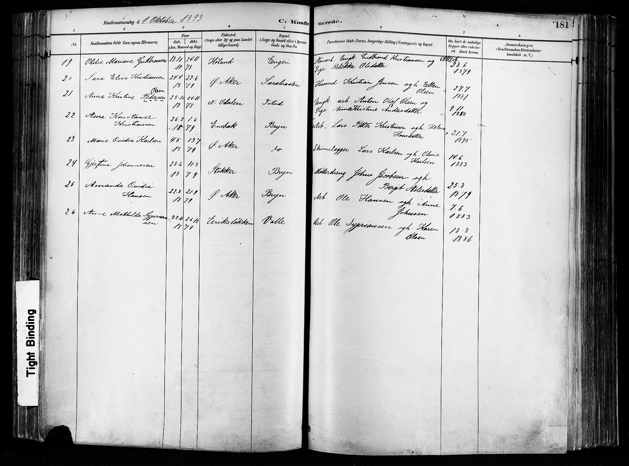 Østre Aker prestekontor Kirkebøker, AV/SAO-A-10840/F/Fa/L0008: Parish register (official) no. I 8, 1883-1894, p. 181