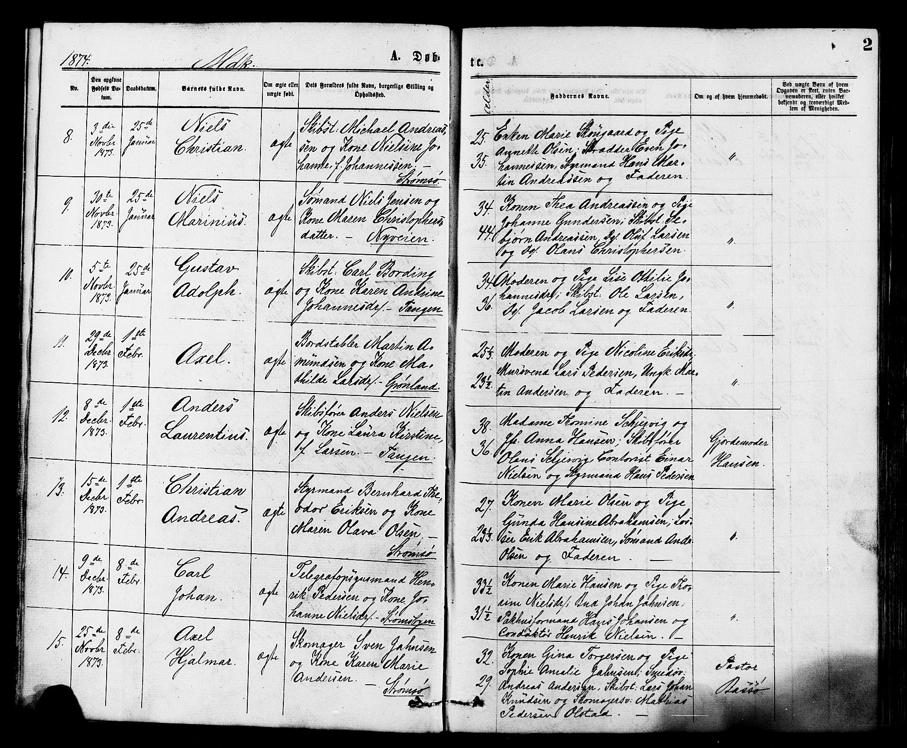 Strømsø kirkebøker, AV/SAKO-A-246/F/Fa/L0019: Parish register (official) no. I 19, 1874-1877, p. 2