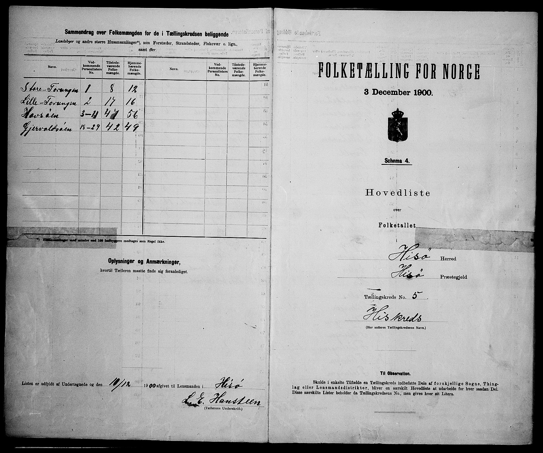 SAK, 1900 census for Hisøy, 1900, p. 22