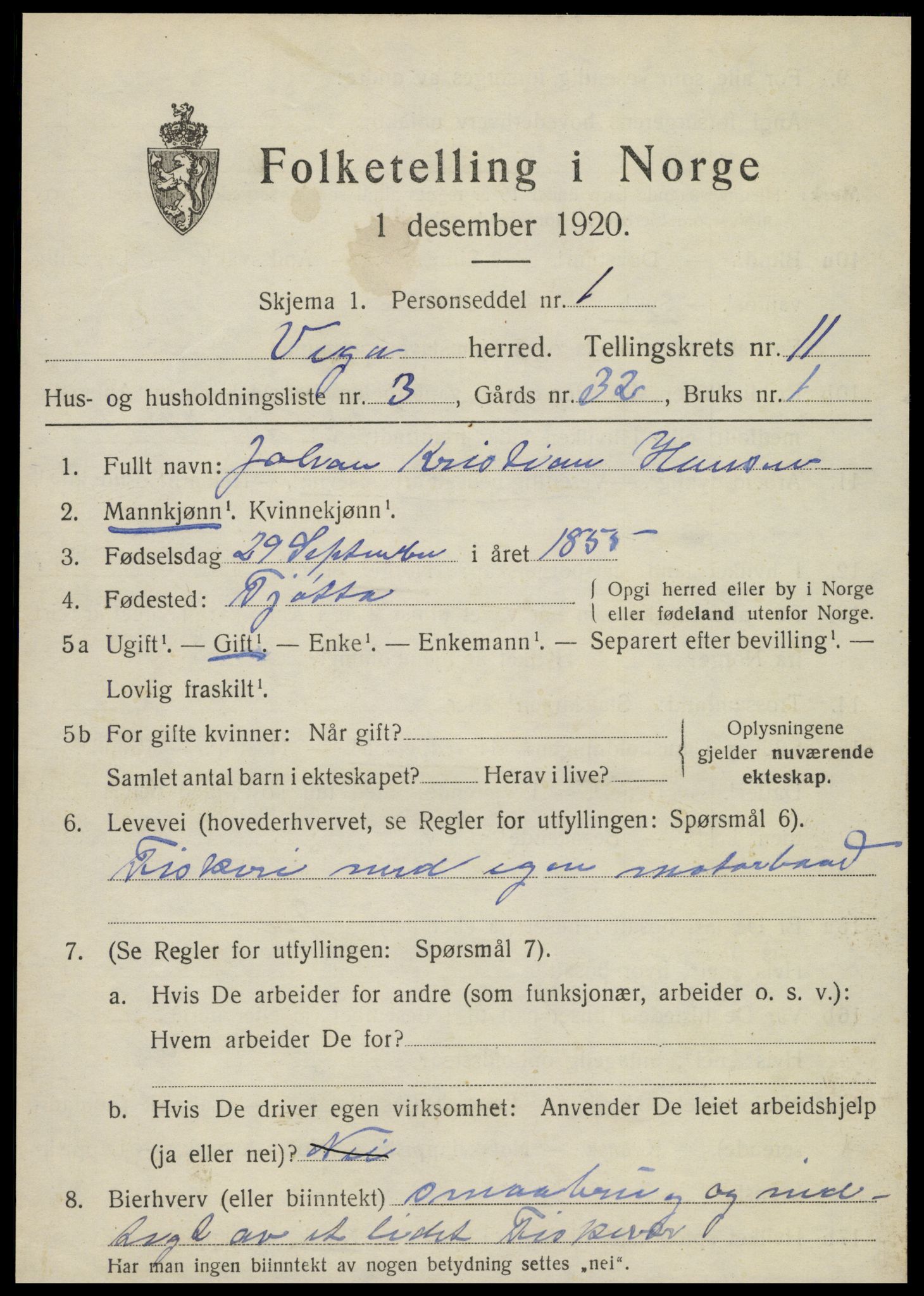 SAT, 1920 census for Vega, 1920, p. 5529